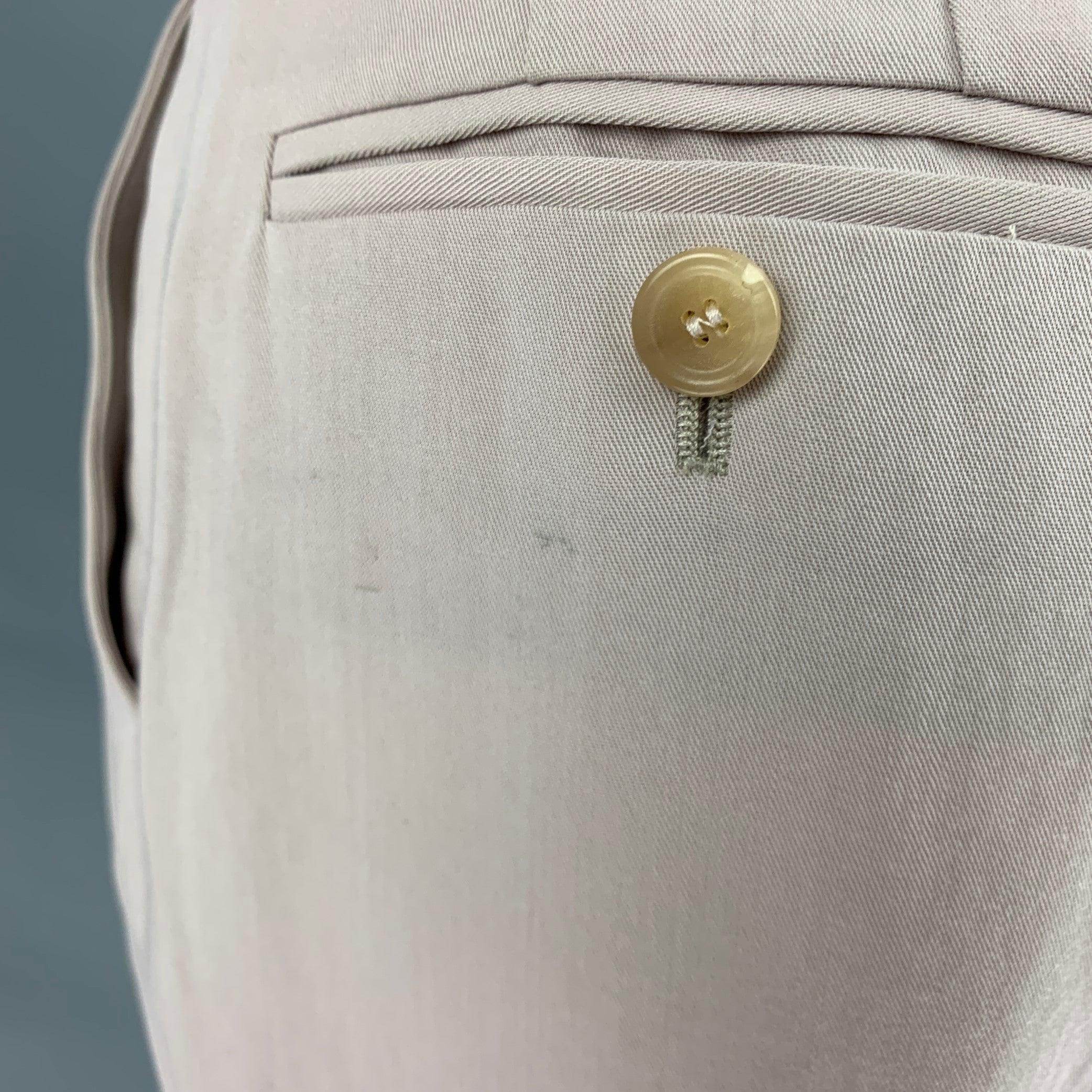 Beige LORO PIANA Size 2 Grey Virgin Wool Blend Pleated Dress Pants