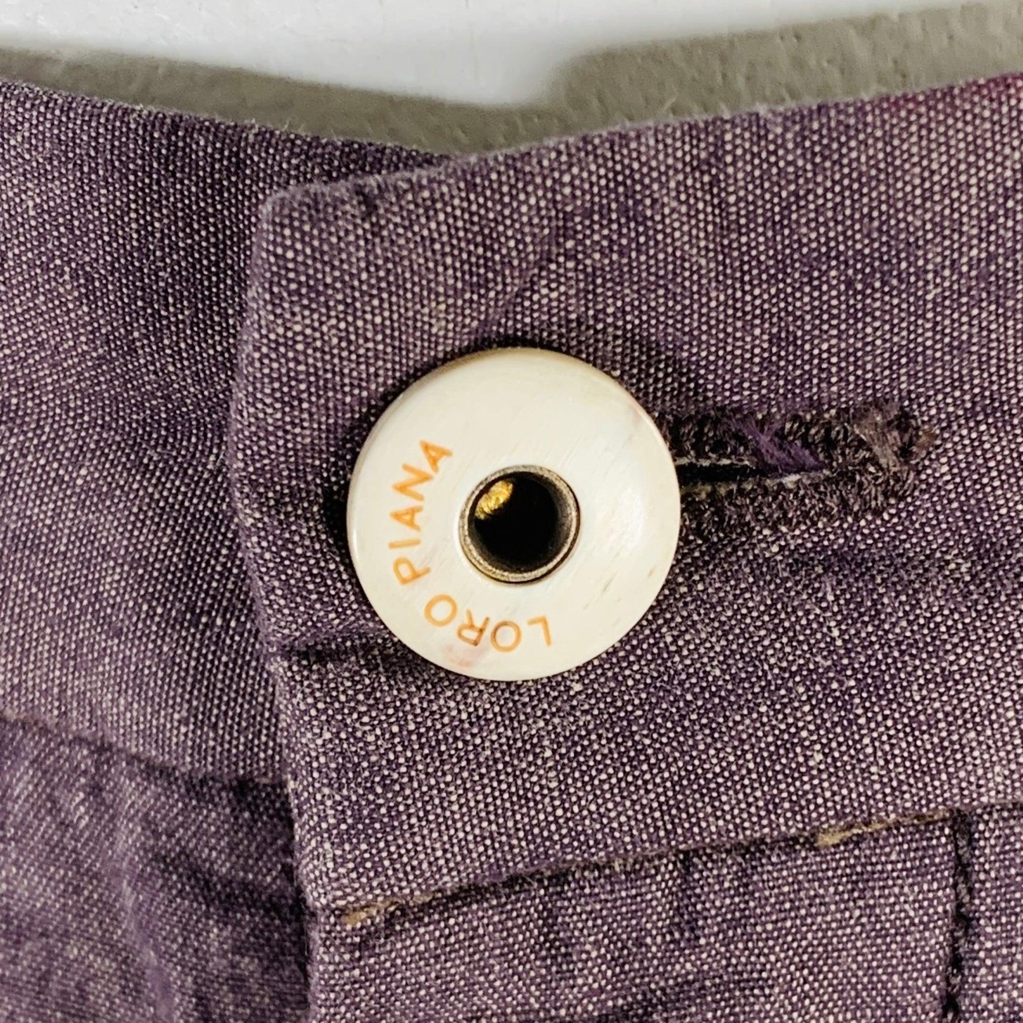 LORO PIANA casual pants
in a purple cotton fabric featuring a flat front style, jean cut, and button fly closure. Made in Italy.Excellent Pre-Owned Condition. 

Marked:   36 

Measurements: 
  Waist: 36 inches Rise: 9 inches Inseam: 31 inches Leg