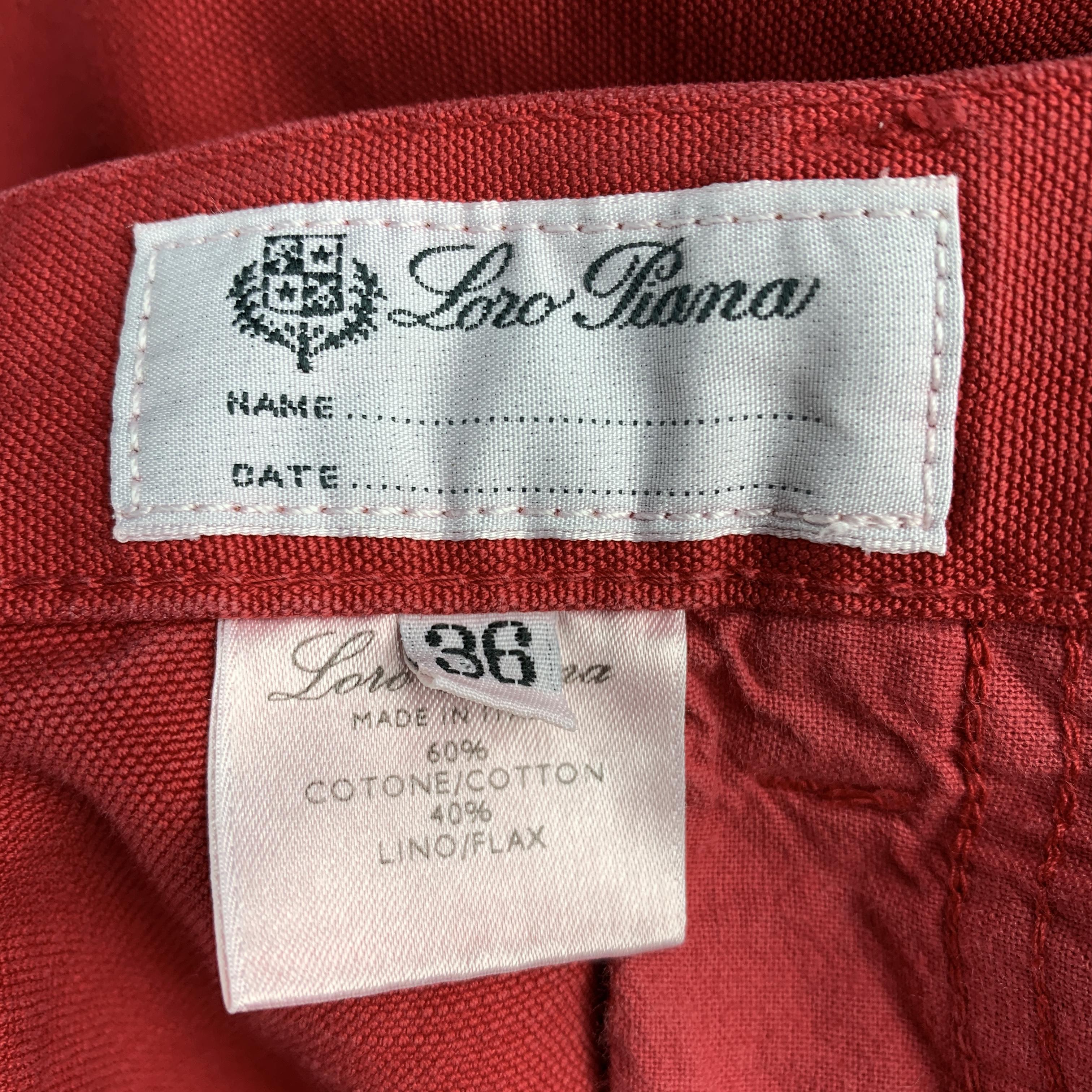 LORO PIANA Size 36 Red Solid Cotton / Flax Zip Fly Casual Pants 1