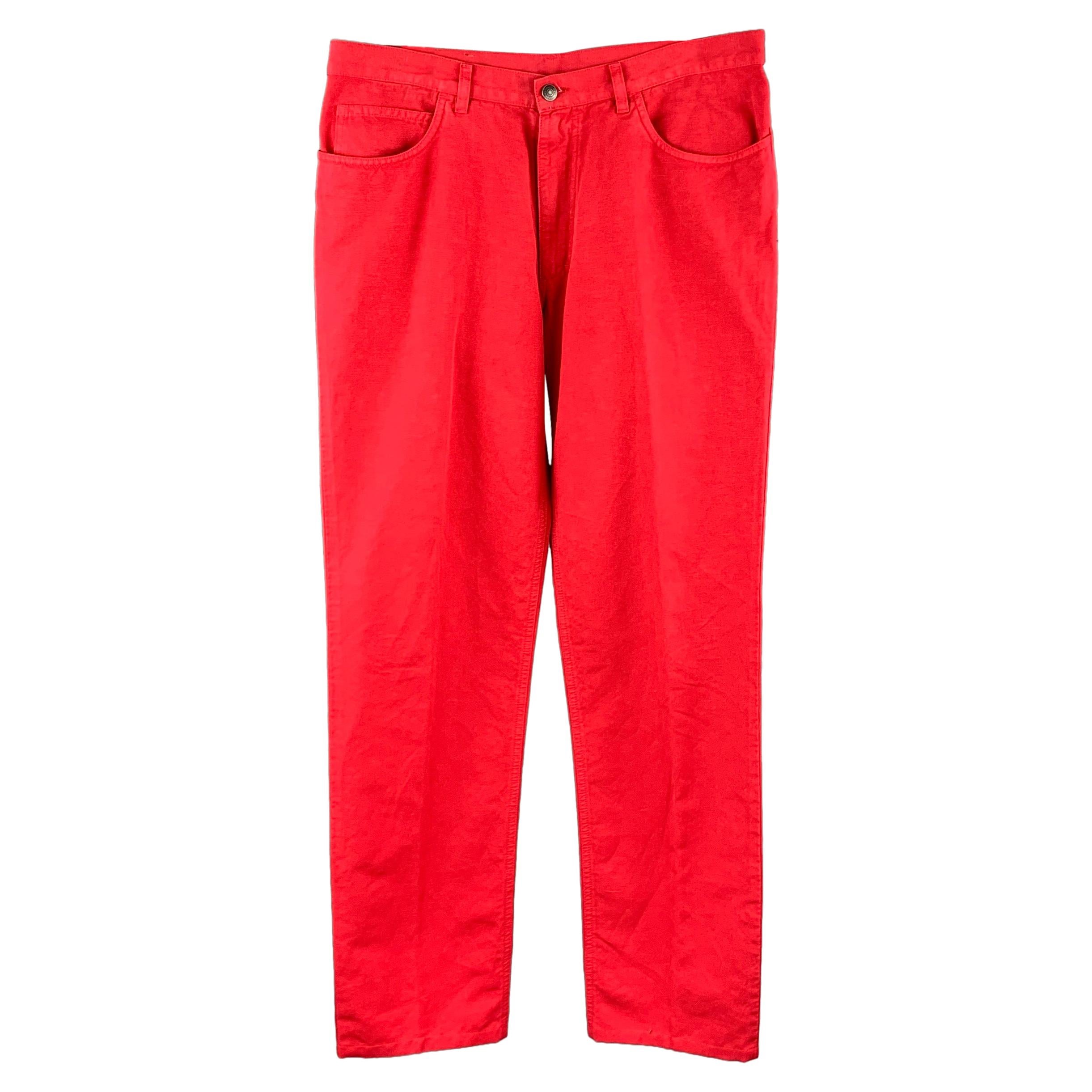 LORO PIANA Size 36 Red Solid Cotton / Flax Zip Fly Casual Pants