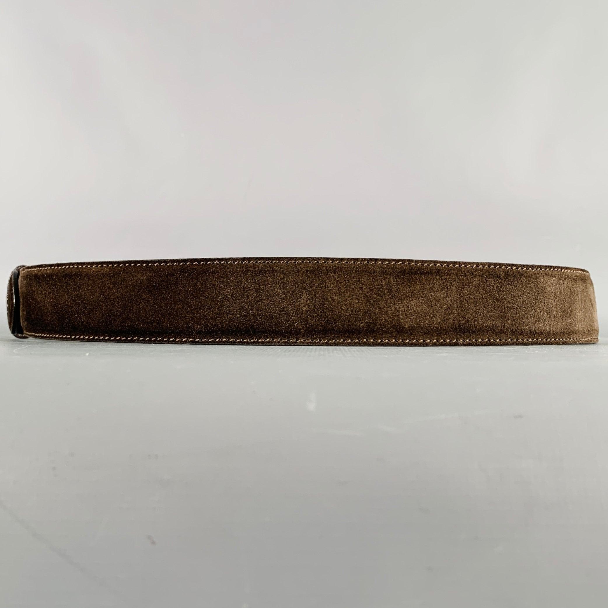 LORO PIANA Taille 38 Ceinture en daim brun foncé argenté Bon état - En vente à San Francisco, CA