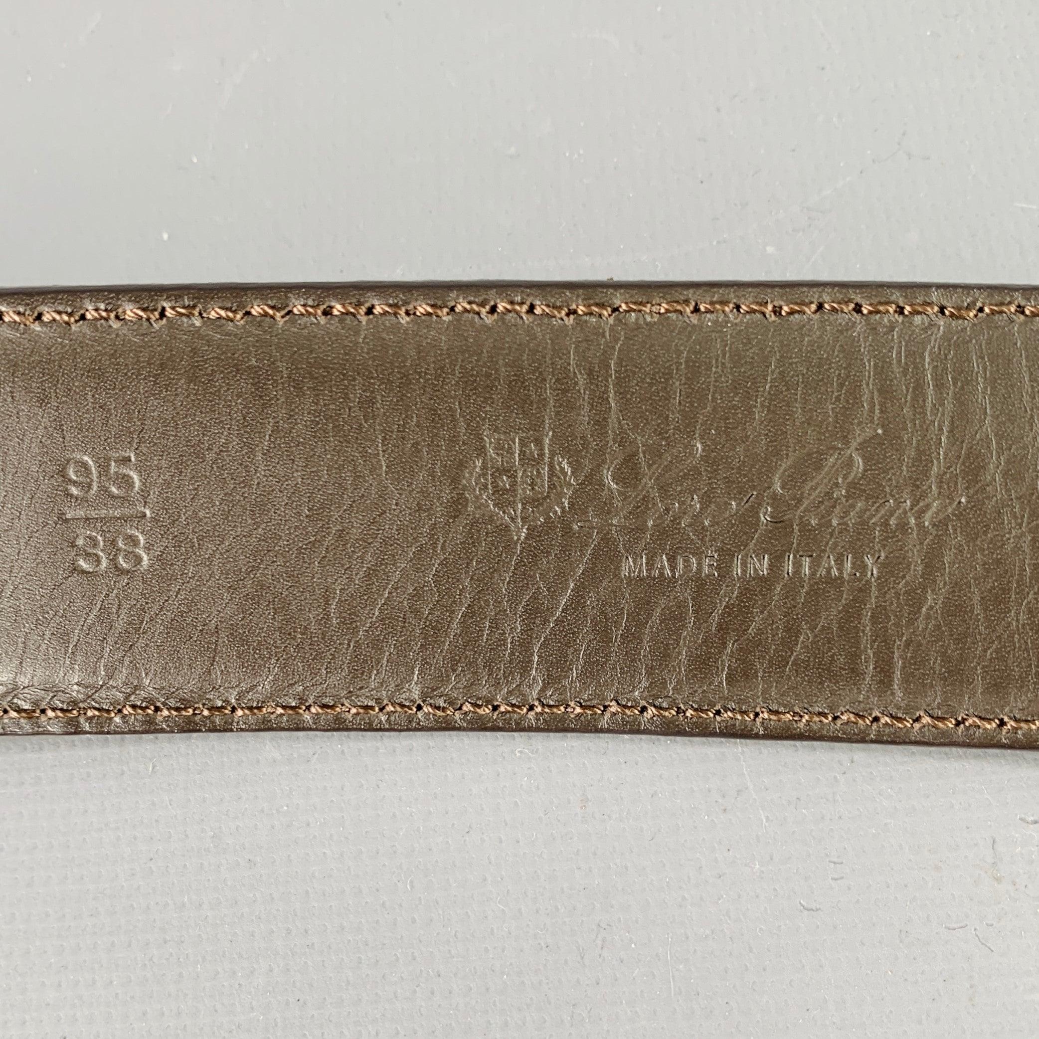 LORO PIANA Taille 38 Ceinture en daim brun foncé argenté Pour hommes en vente