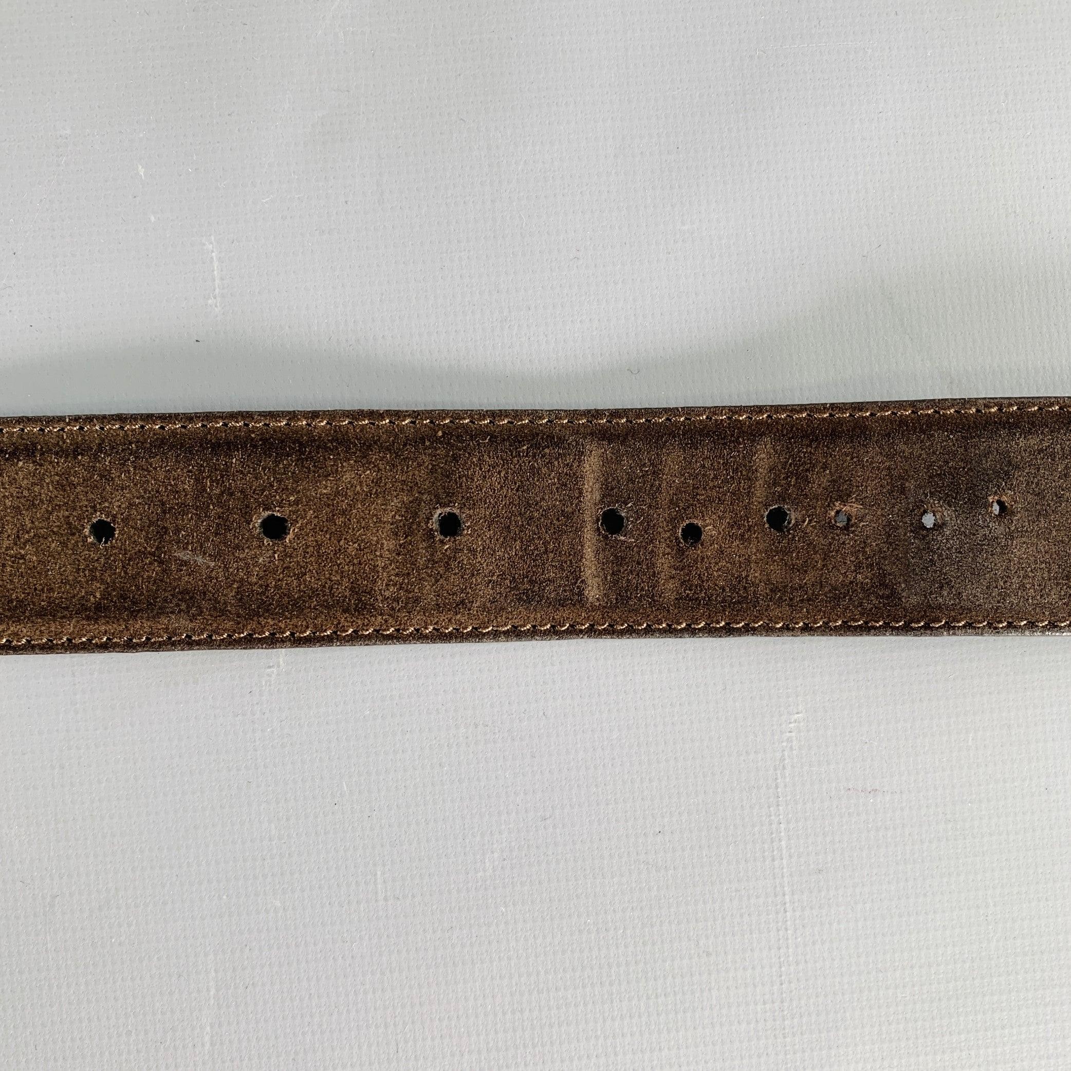 LORO PIANA Taille 38 Ceinture en daim brun foncé argenté en vente 1