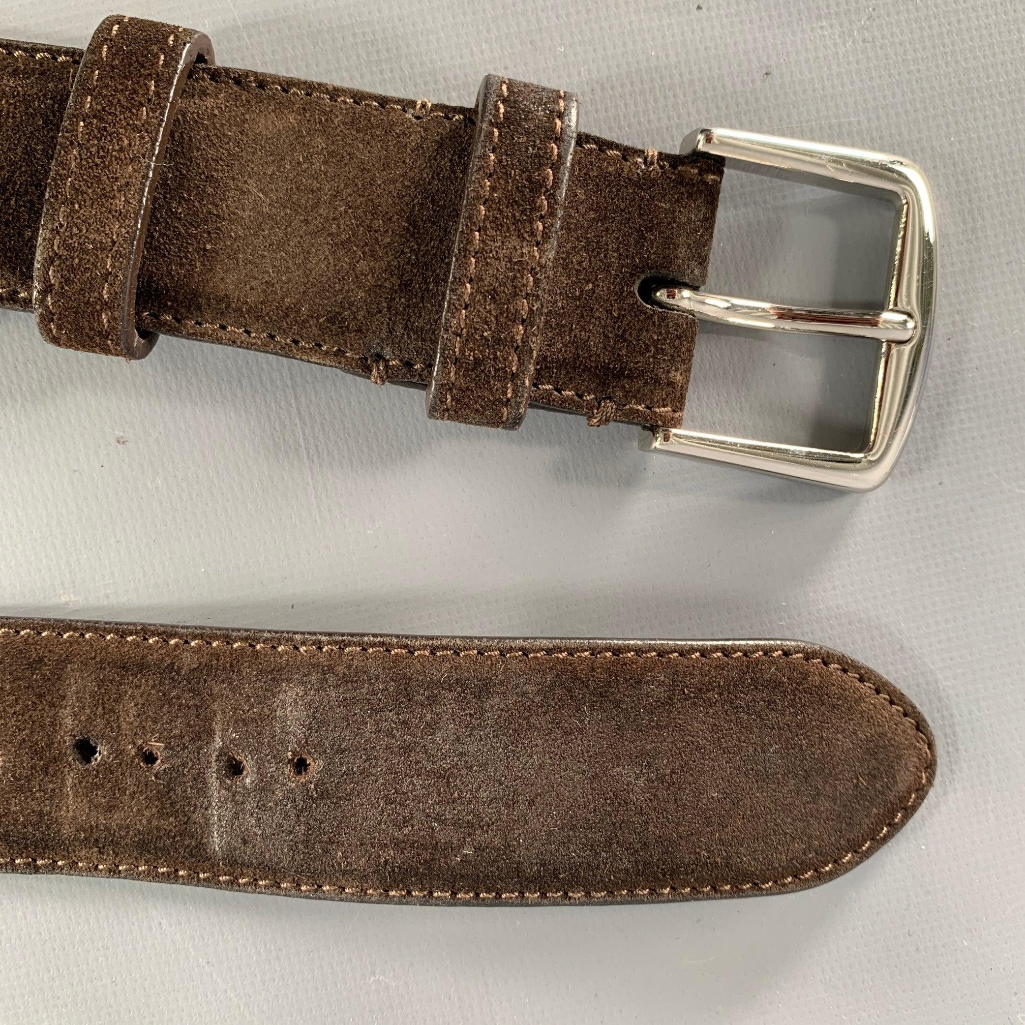 LORO PIANA Taille 38 Ceinture en daim brun foncé argenté en vente 2