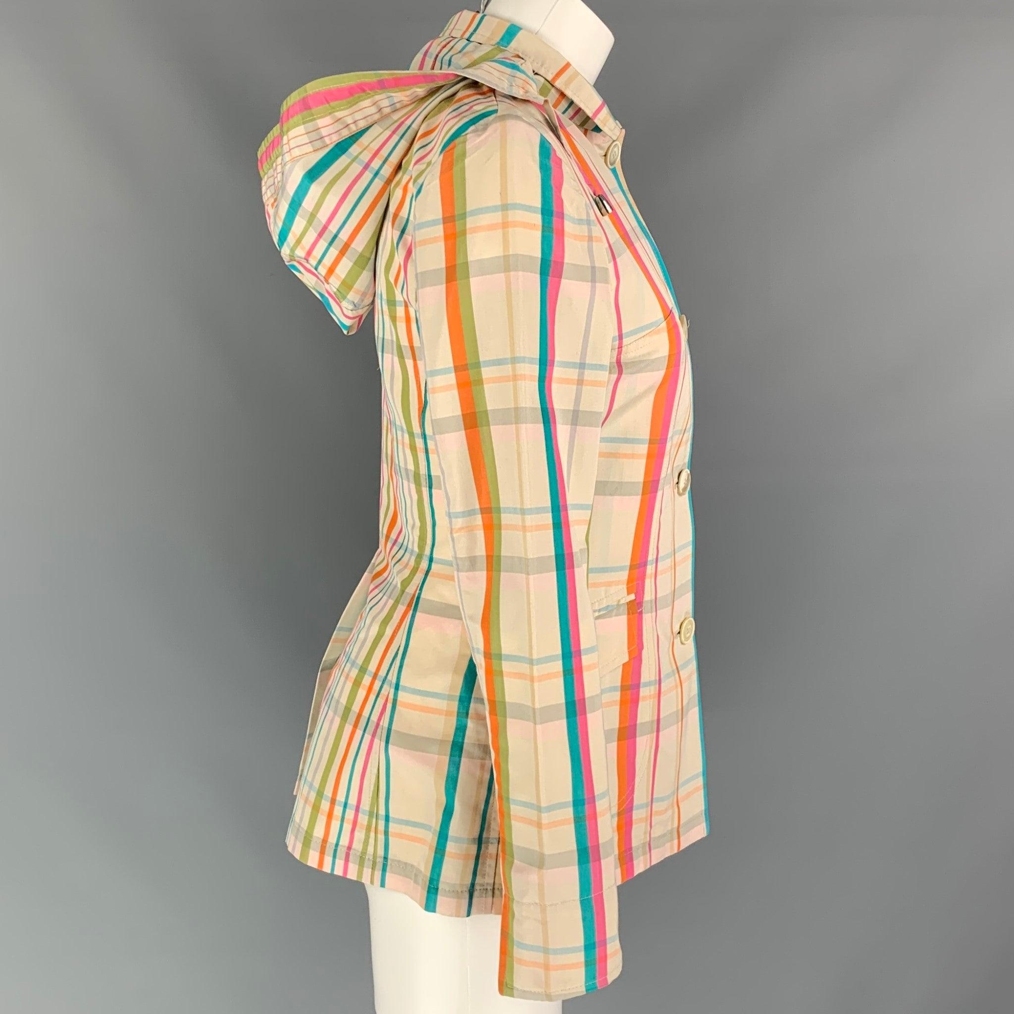 LORO PIANA Size 4  Multi-color Plaid Cotton / Silk Detachable Hood Jacket In Excellent Condition For Sale In San Francisco, CA
