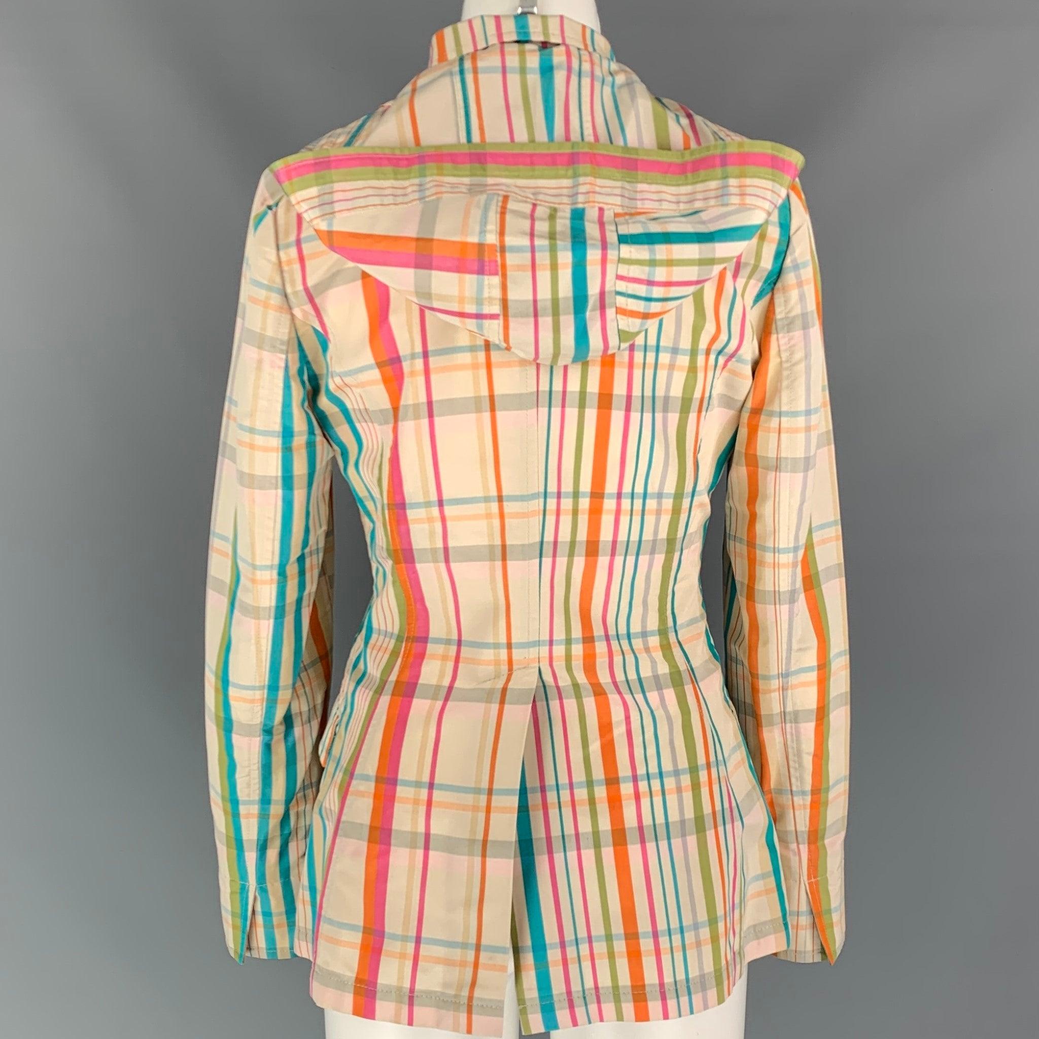 Women's LORO PIANA Size 4  Multi-color Plaid Cotton / Silk Detachable Hood Jacket For Sale