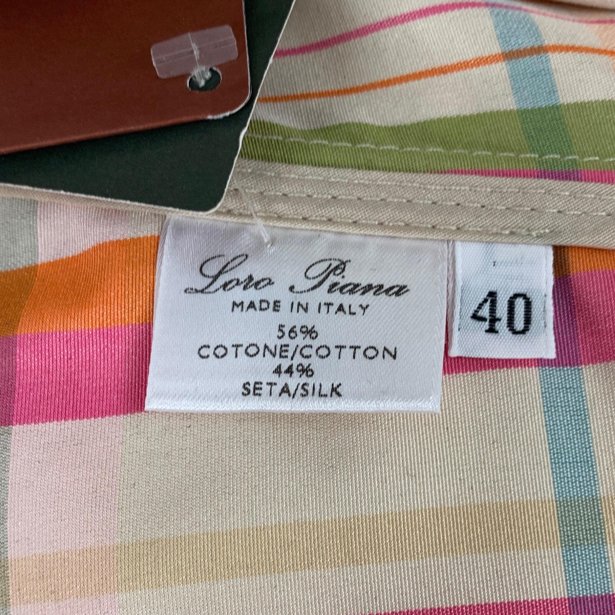 LORO PIANA Taille 4  Veste à capuchon détachable en coton / soie à carreaux multicolores en vente 1