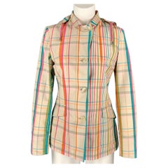 LORO PIANA Size 4 Multi-color Plaid Cotton / Silk Detachable Hood Jacket