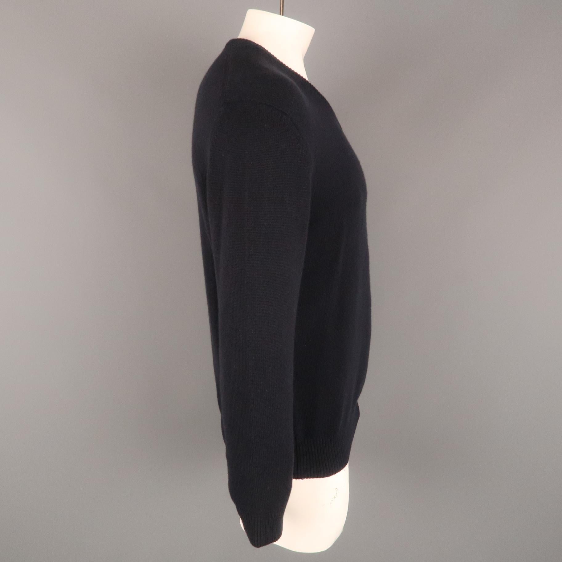 Black LORO PIANA Size 40 Navy Solid Cashmere V-Neck Pullover