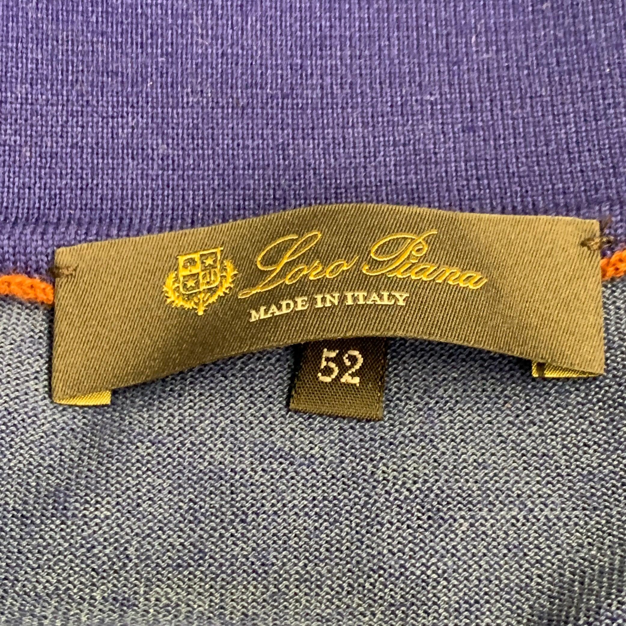 LORO PIANA Size 42 Blue Brown Contrast Trim Silk Cashmere Open Collar Polo In Excellent Condition For Sale In San Francisco, CA
