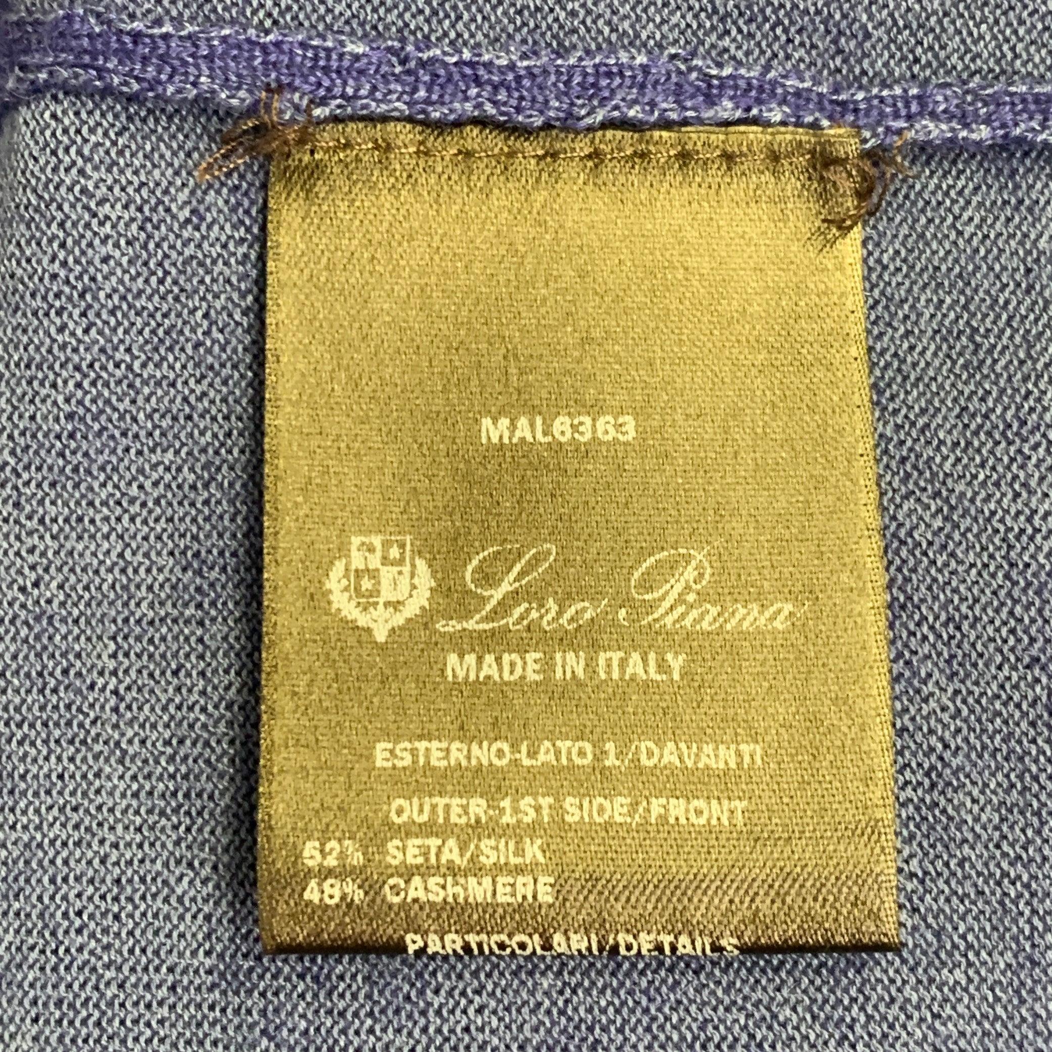 Men's LORO PIANA Size 42 Blue Brown Contrast Trim Silk Cashmere Open Collar Polo For Sale
