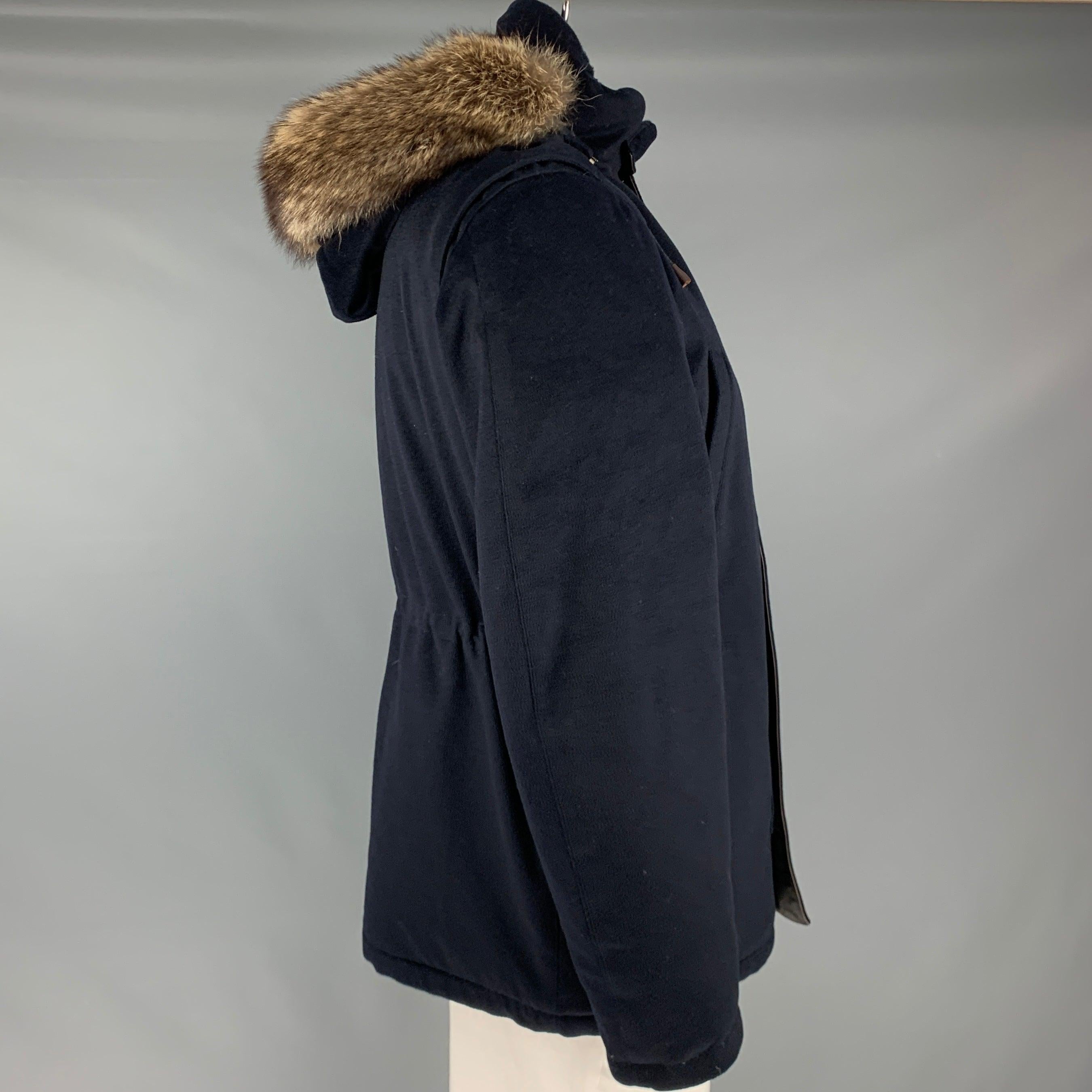 Men's LORO PIANA Size 42 Navy Cashmere Zip & Snaps Jacket