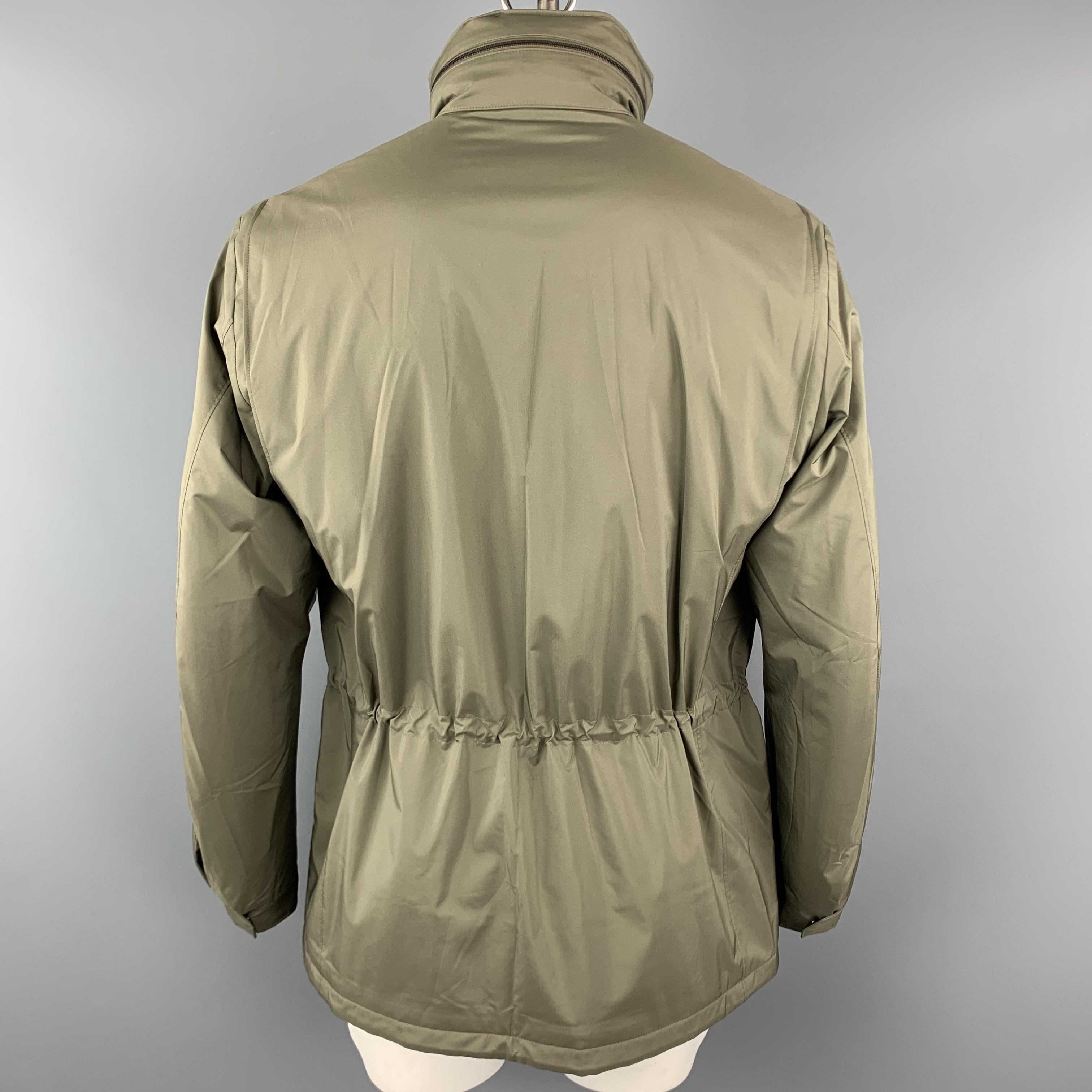 Brown LORO PIANA Size 42 Olive Storm System Zip & Snaps Zip Hood Jacket