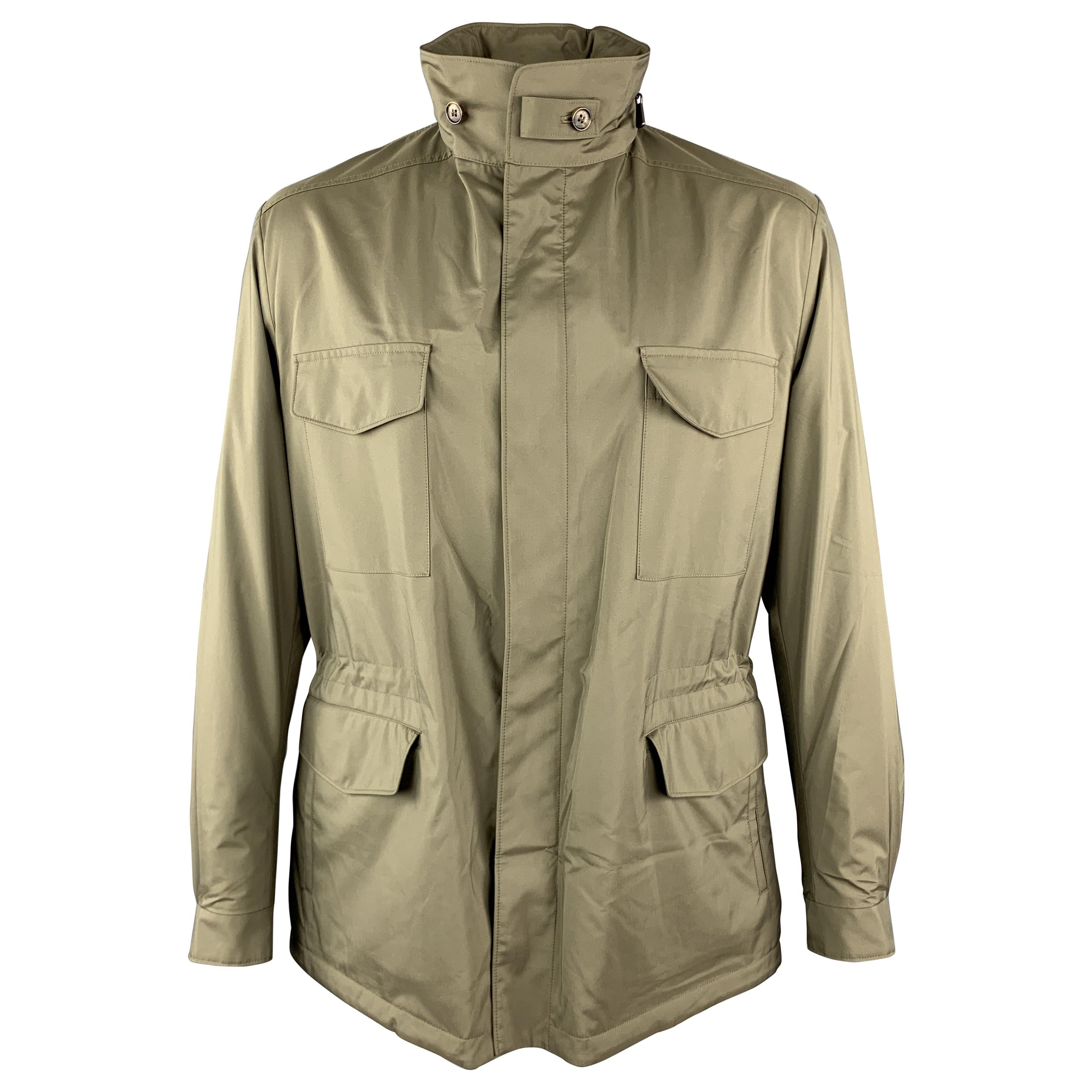 LORO PIANA Size 42 Olive Storm System Zip & Snaps Zip Hood Jacket