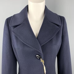 LORO PIANA Size 6 Navy Virgin Wool Peak Lapel Back Belt Long Coat