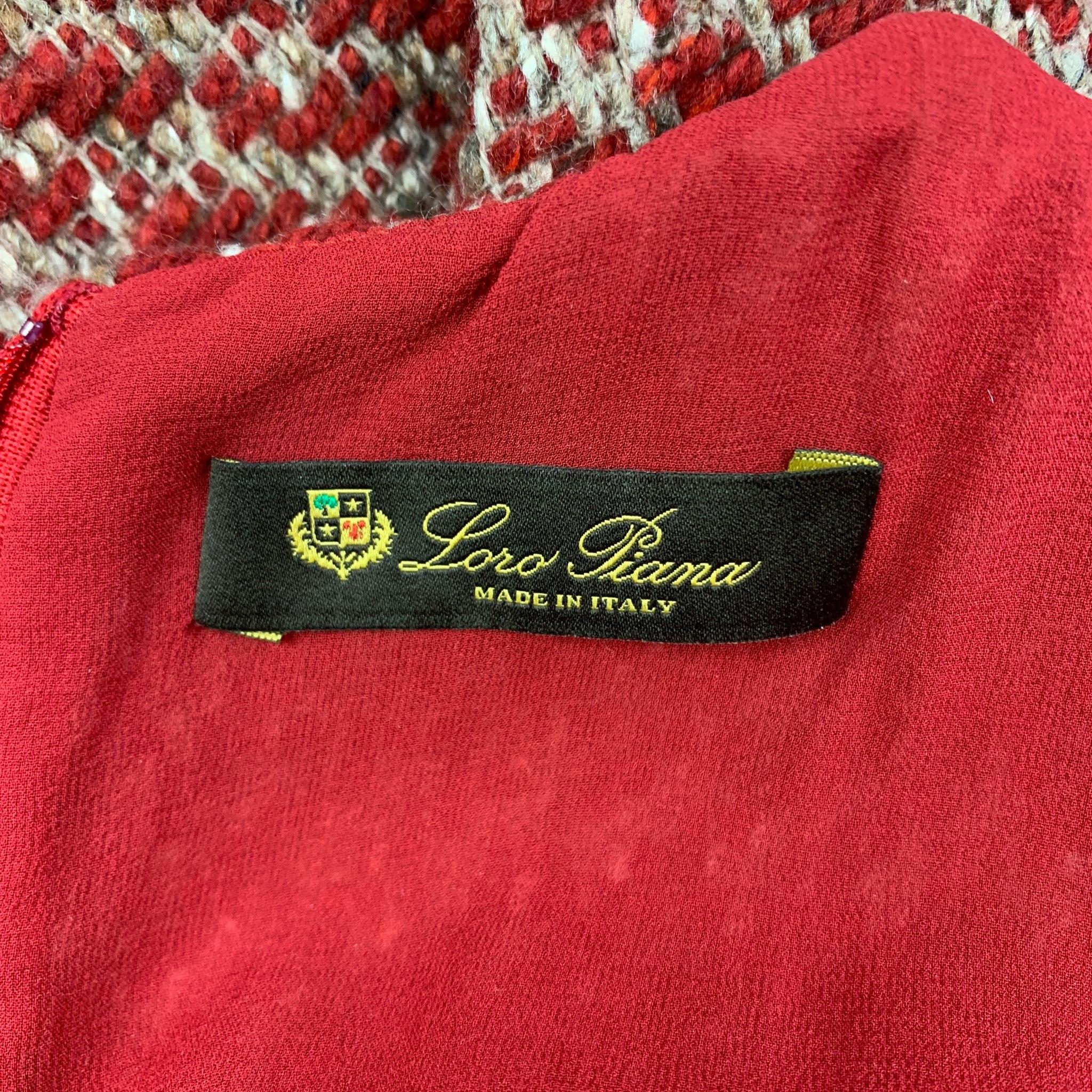 Loro Piana Taille 6 Rouge et taupe Boucle texturée Robe droite en cachemire mélangé en vente 1