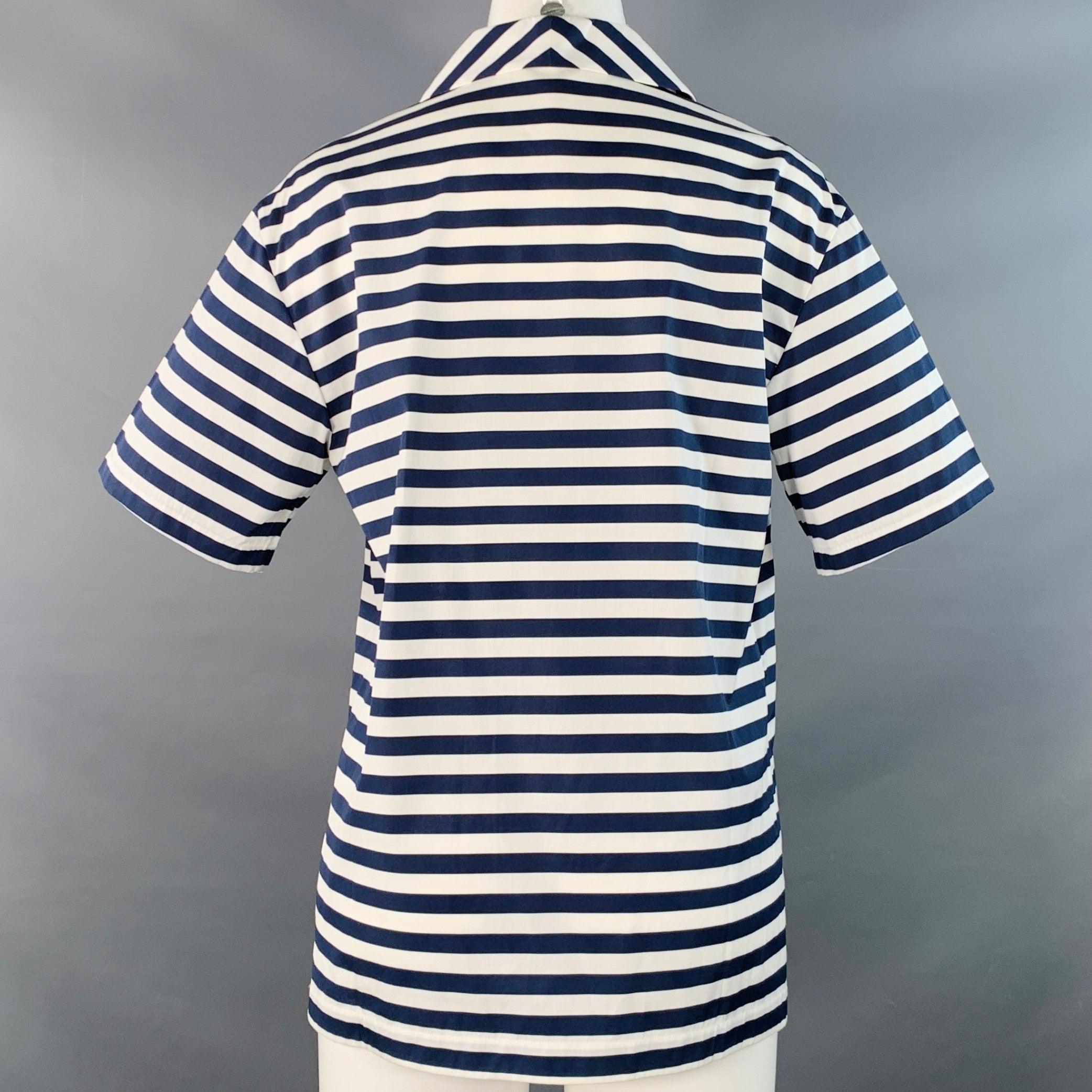 LORO PIANA Talla 6 Blanco Azul Marino Algodón Rayas Un Bolsillo Top Casual en Bueno estado para la venta en San Francisco, CA