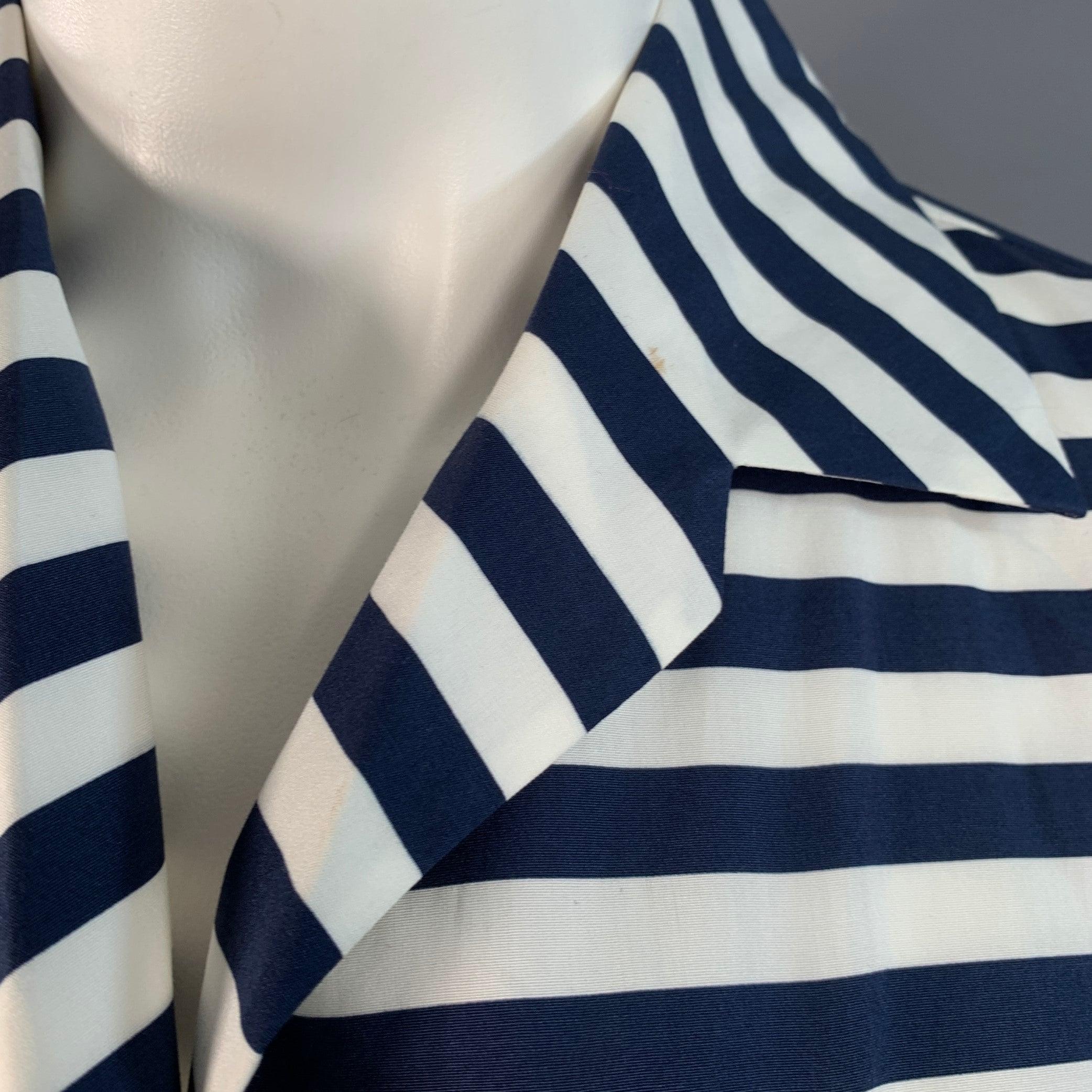 De las mujeres LORO PIANA Talla 6 Blanco Azul Marino Algodón Rayas Un Bolsillo Top Casual en venta