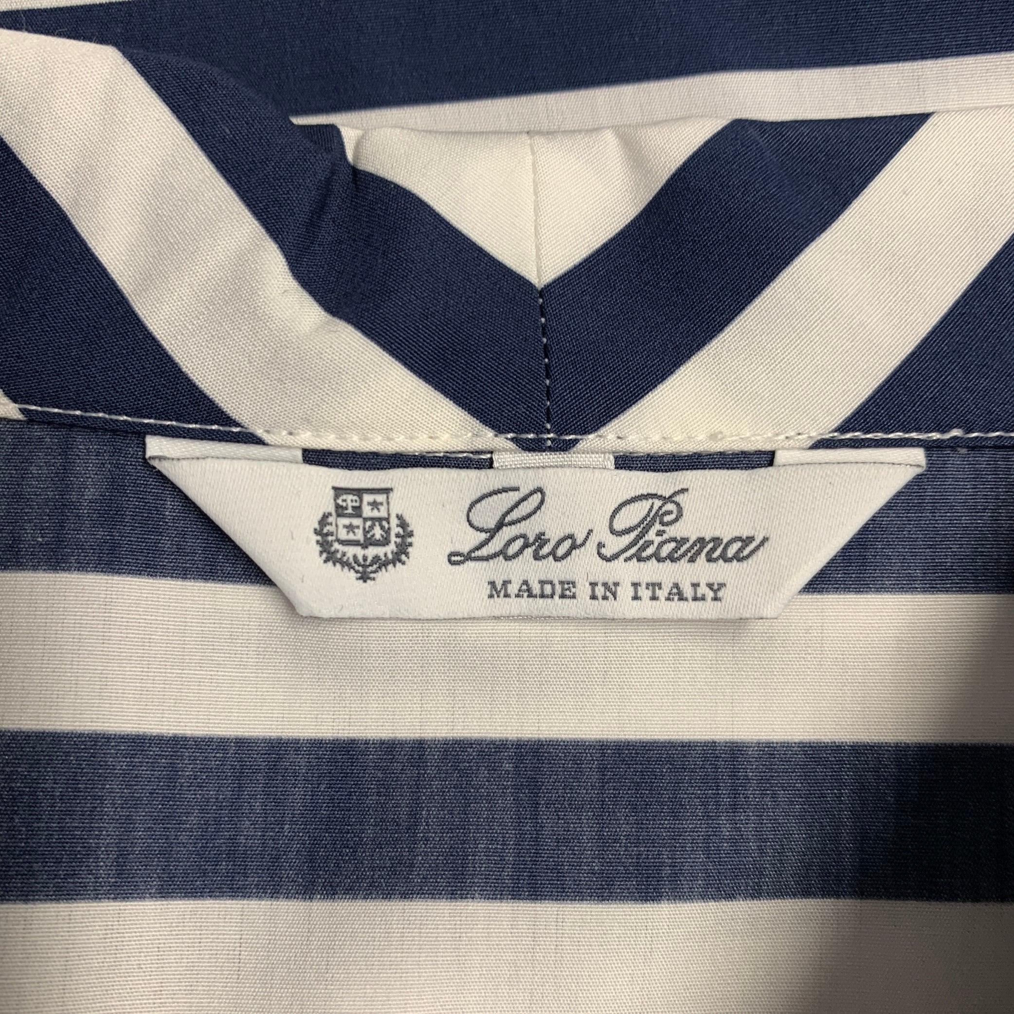 LORO PIANA Talla 6 Blanco Azul Marino Algodón Rayas Un Bolsillo Top Casual en venta 1