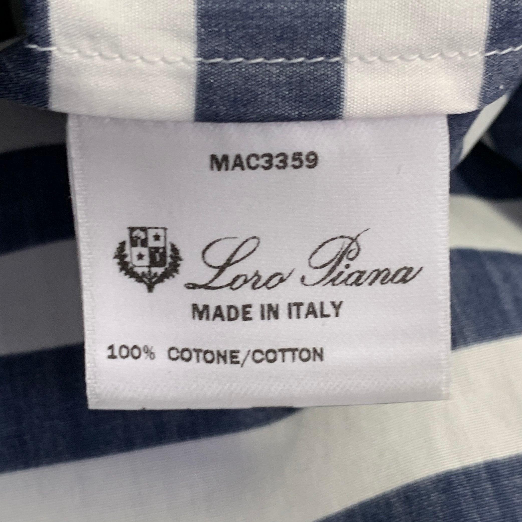 LORO PIANA Talla 6 Blanco Azul Marino Algodón Rayas Un Bolsillo Top Casual en venta 2