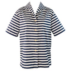 Loro Piana taglia 6 Top casual monotasche in cotone a righe bianco navy