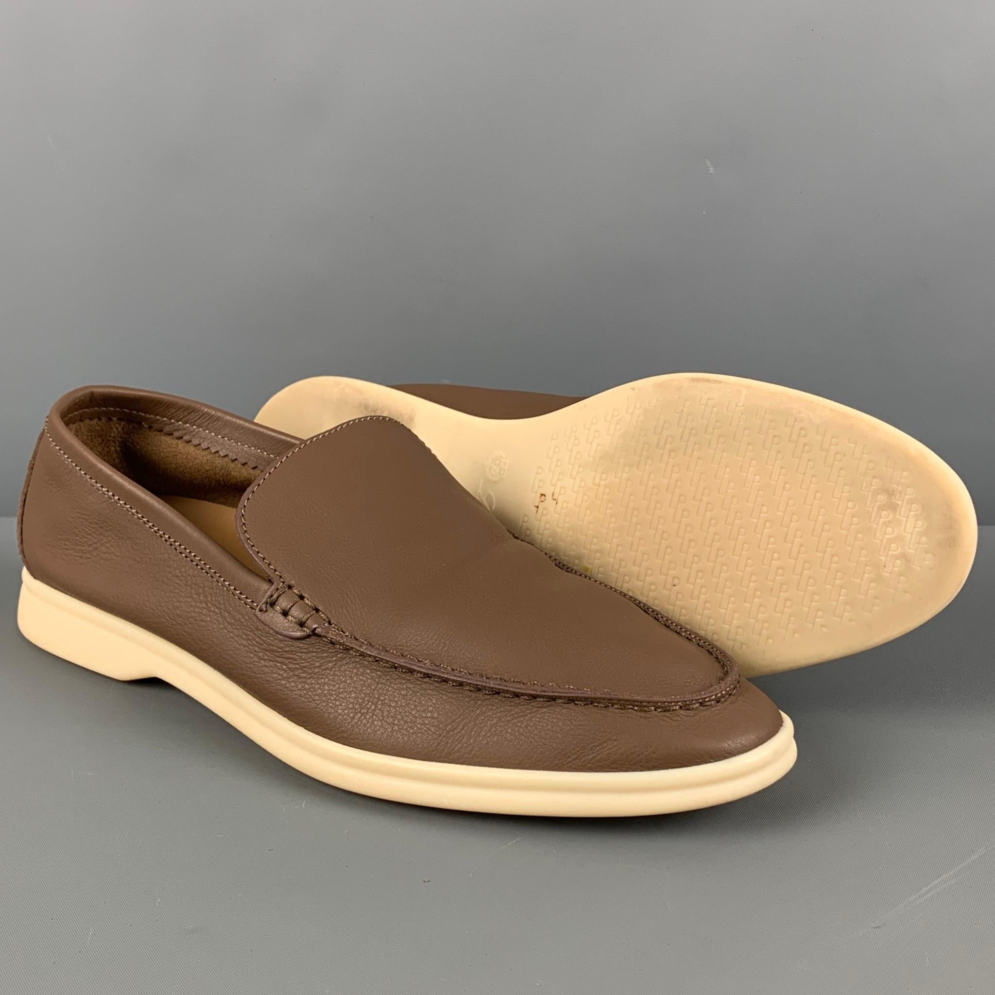 LORO PIANA Size 8 Brown Leather Slip On Summer Walk Loafers In Excellent Condition In San Francisco, CA