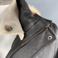 LORO PIANA Size L Brown Leather Quilted Cashmere Lining Zip & Buttons Jacket