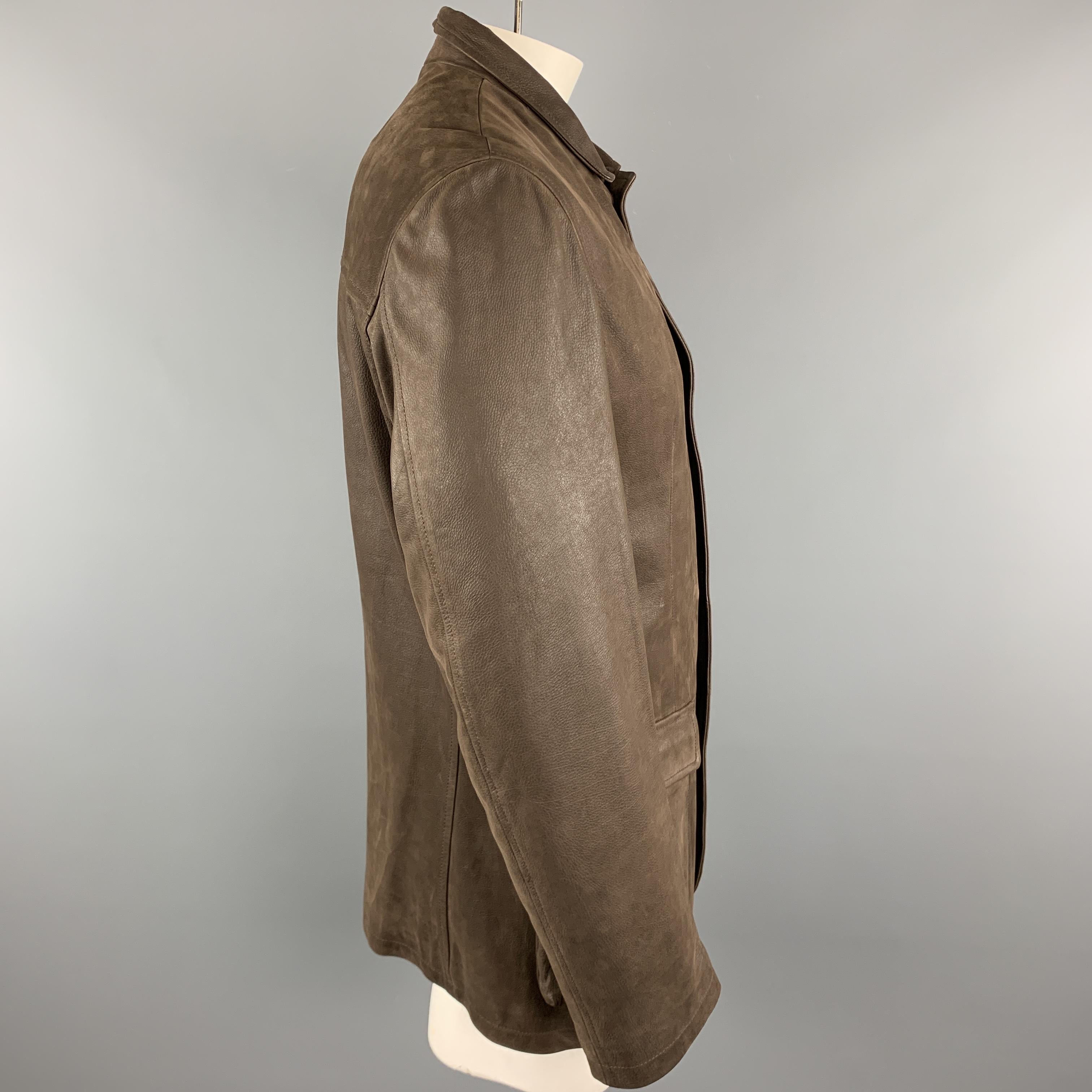 LORO PIANA Size L Brown Solid Cashmere Lining Buttoned Leather Jacket In New Condition In San Francisco, CA