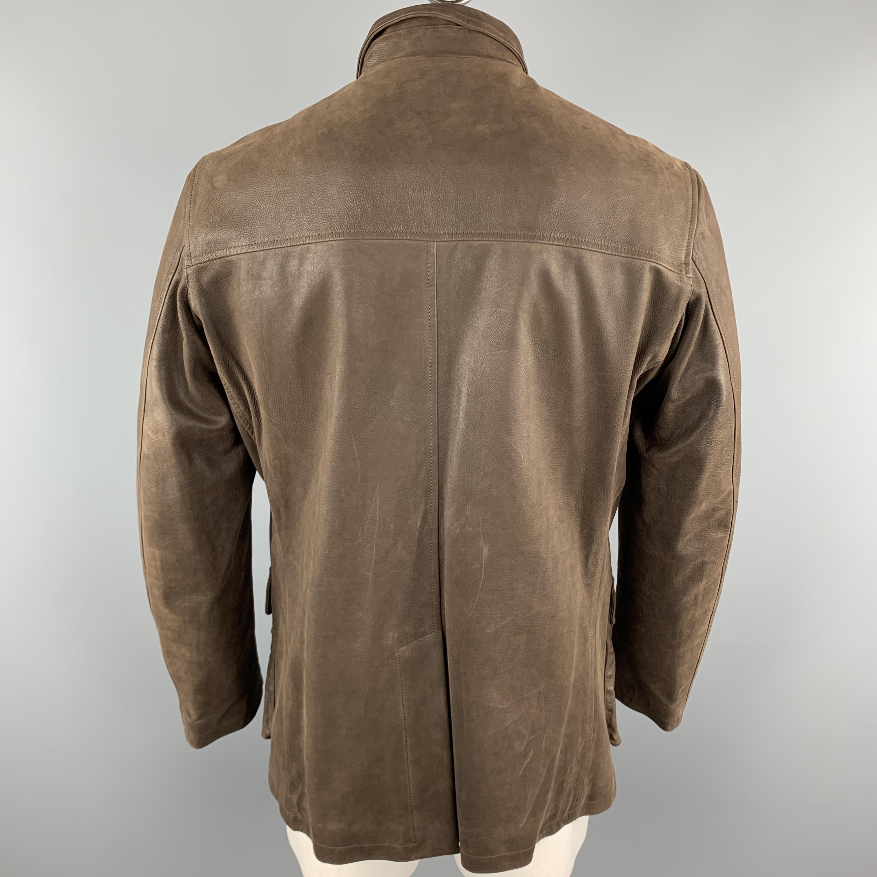 Men's LORO PIANA Size L Brown Solid Cashmere Lining Buttoned Leather Jacket