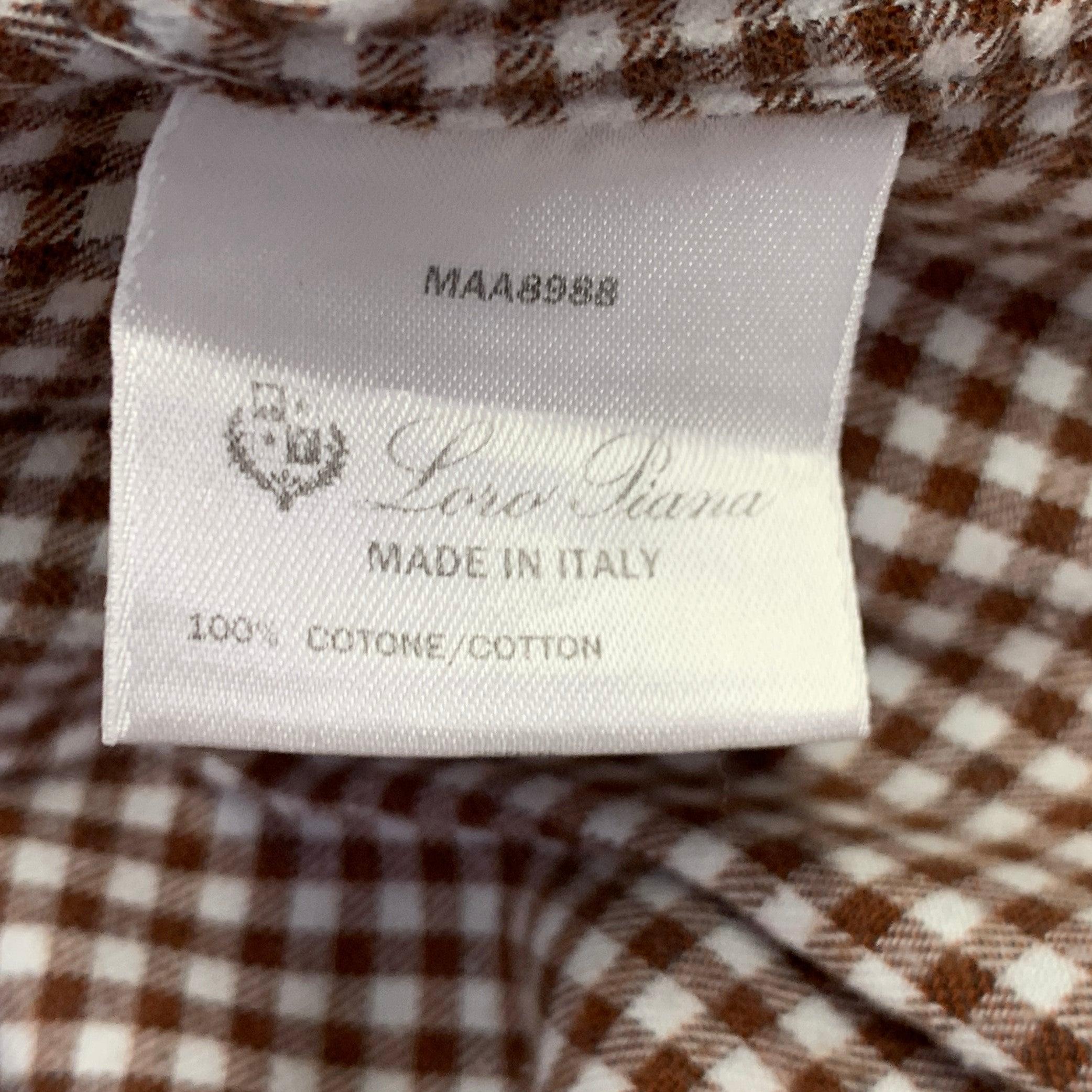 LORO PIANA Taglia L Marrone Bianco Cotone Gingham Una Camicia Tasca Manica Lunga in vendita 5