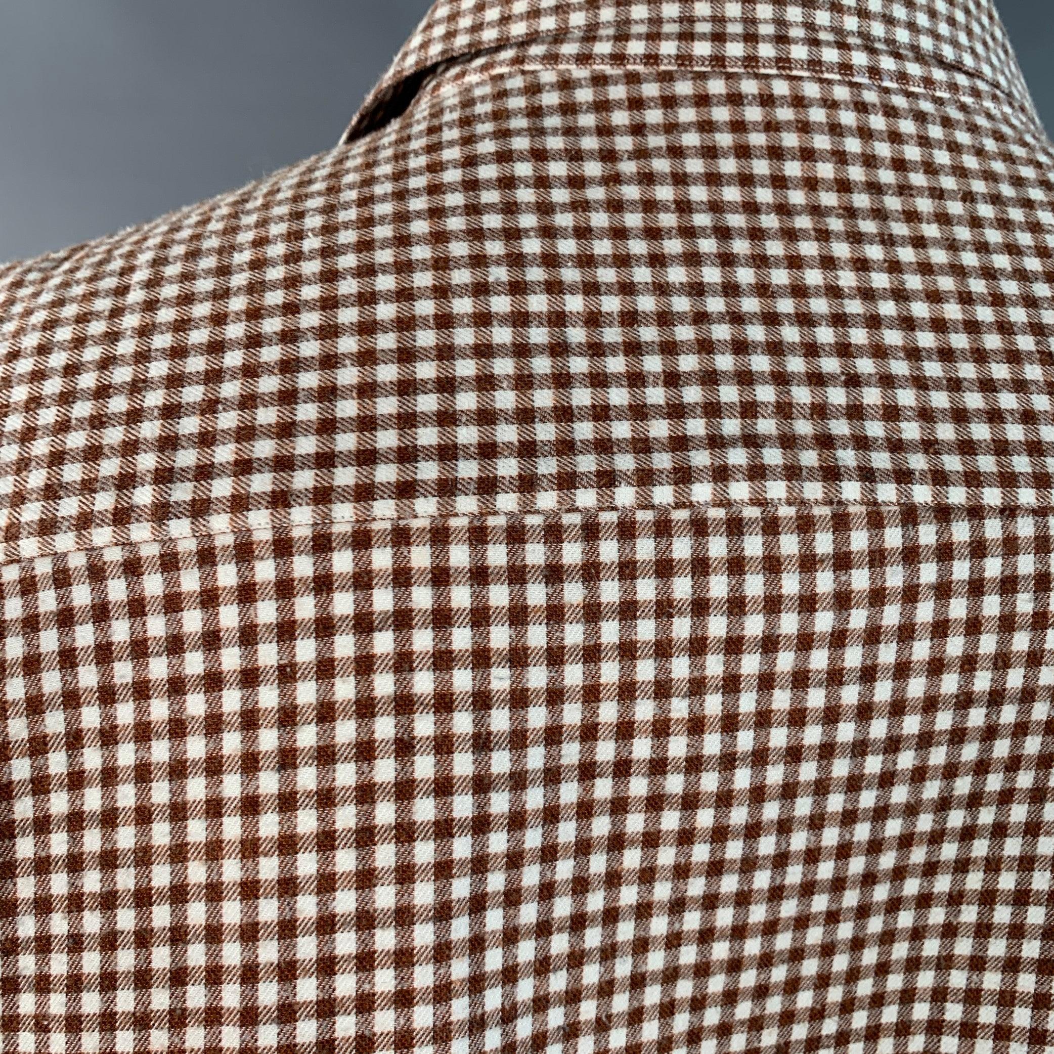 LORO PIANA Taglia L Marrone Bianco Cotone Gingham Una Camicia Tasca Manica Lunga in vendita 2