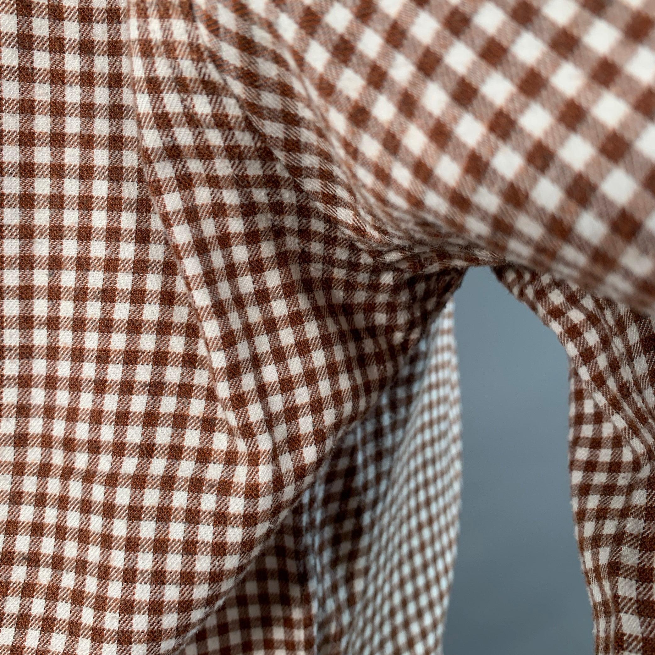 LORO PIANA Taglia L Marrone Bianco Cotone Gingham Una Camicia Tasca Manica Lunga in vendita 3