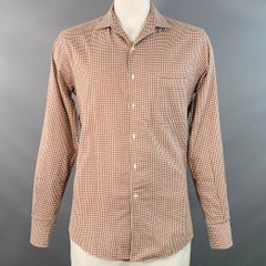 LORO PIANA Größe L Braun Weiß Gingham Baumwolle One Pocket Langarmhemd