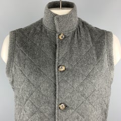 LORO PIANA Size L Dark Gray Quilted Cashmere High Collar Buttoned Vest