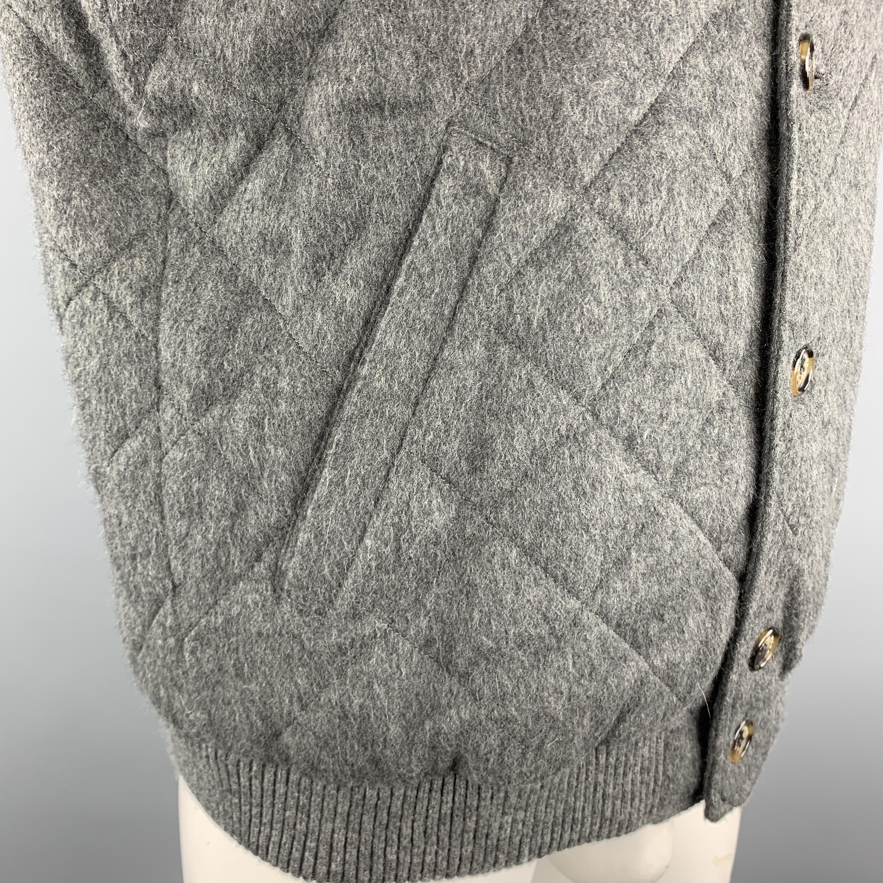 LORO PIANA Size L Dark Gray Quilted Cashmere High Collar Buttoned Vest ...