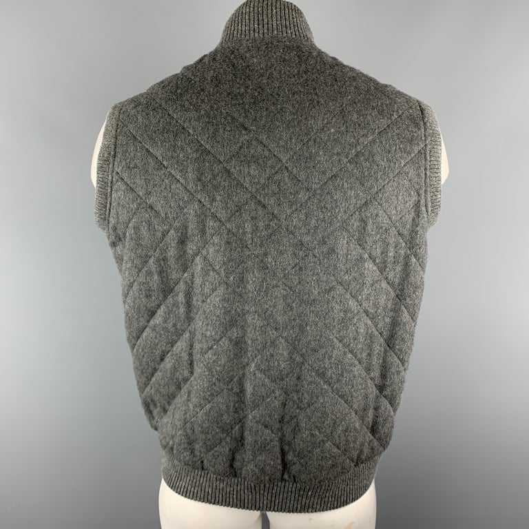 LORO PIANA Size L Dark Gray Quilted Cashmere High Collar Buttoned Vest ...