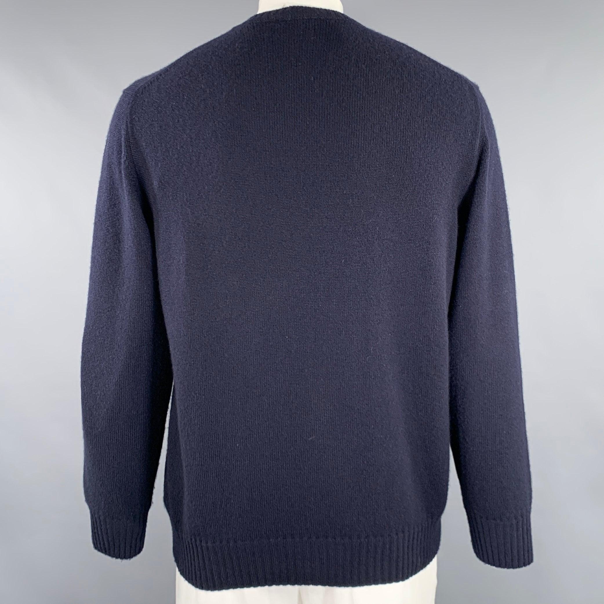 Black LORO PIANA Size L Navy Cashmere Crew Neck Sweater