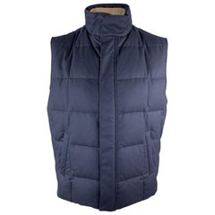 LORO PIANA Size L Navy Quilted Baby Cashmere High Collar Zip & Snaps Vest