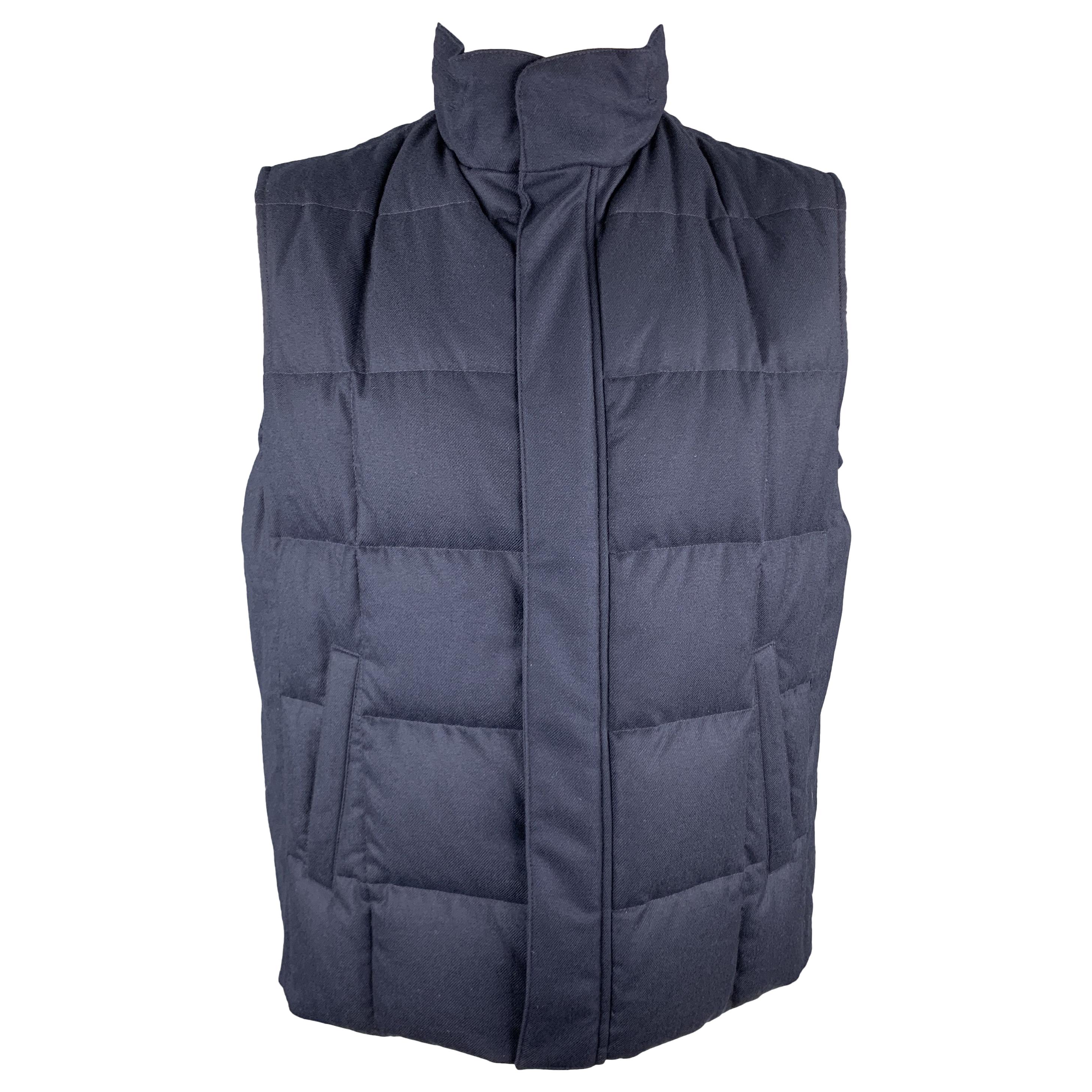 LORO PIANA Size L Navy Quilted BABY CASHMERE Storm System Down Vest