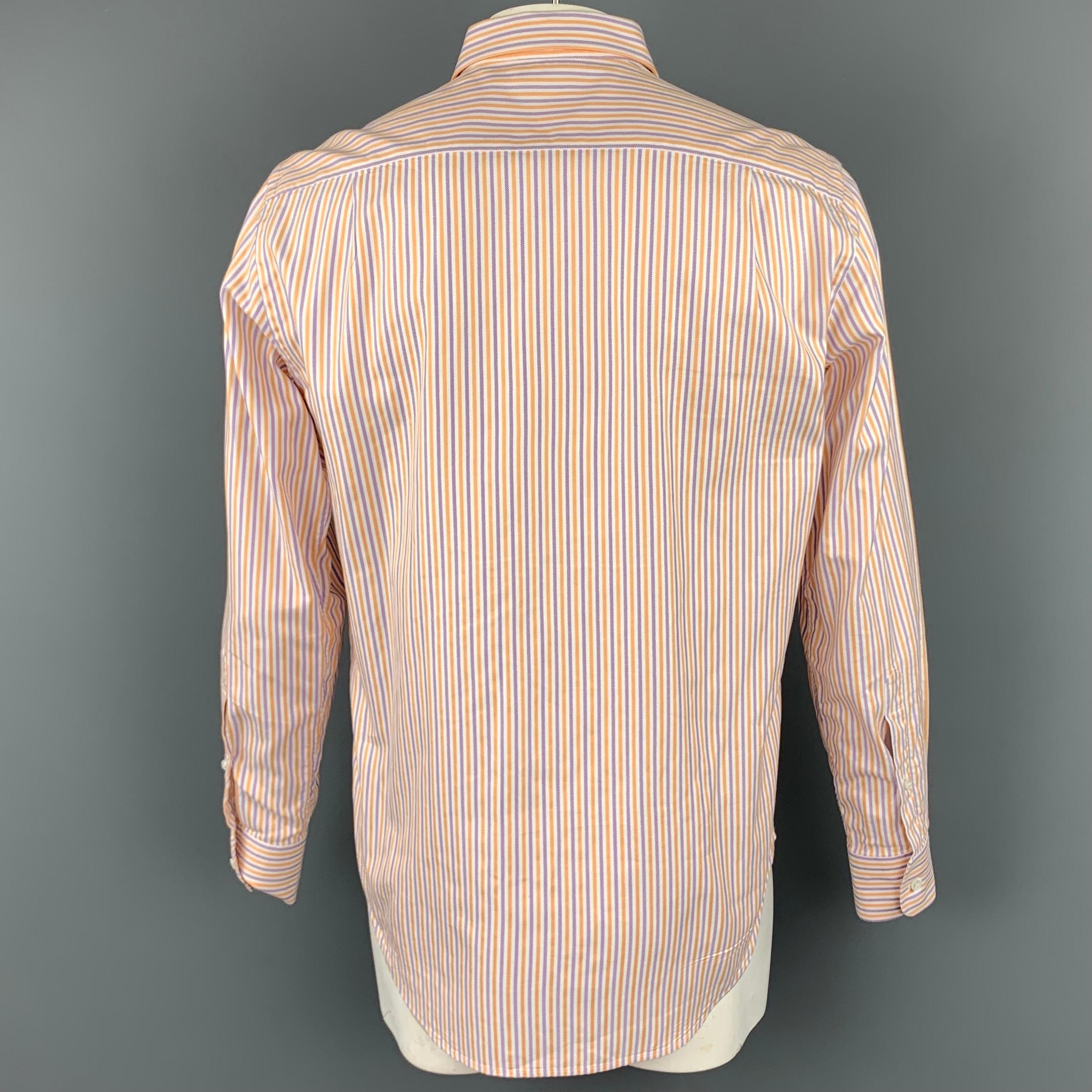 Beige LORO PIANA Size L Purple & Orange Stripe Cotton Button Up Long Sleeve Shirt