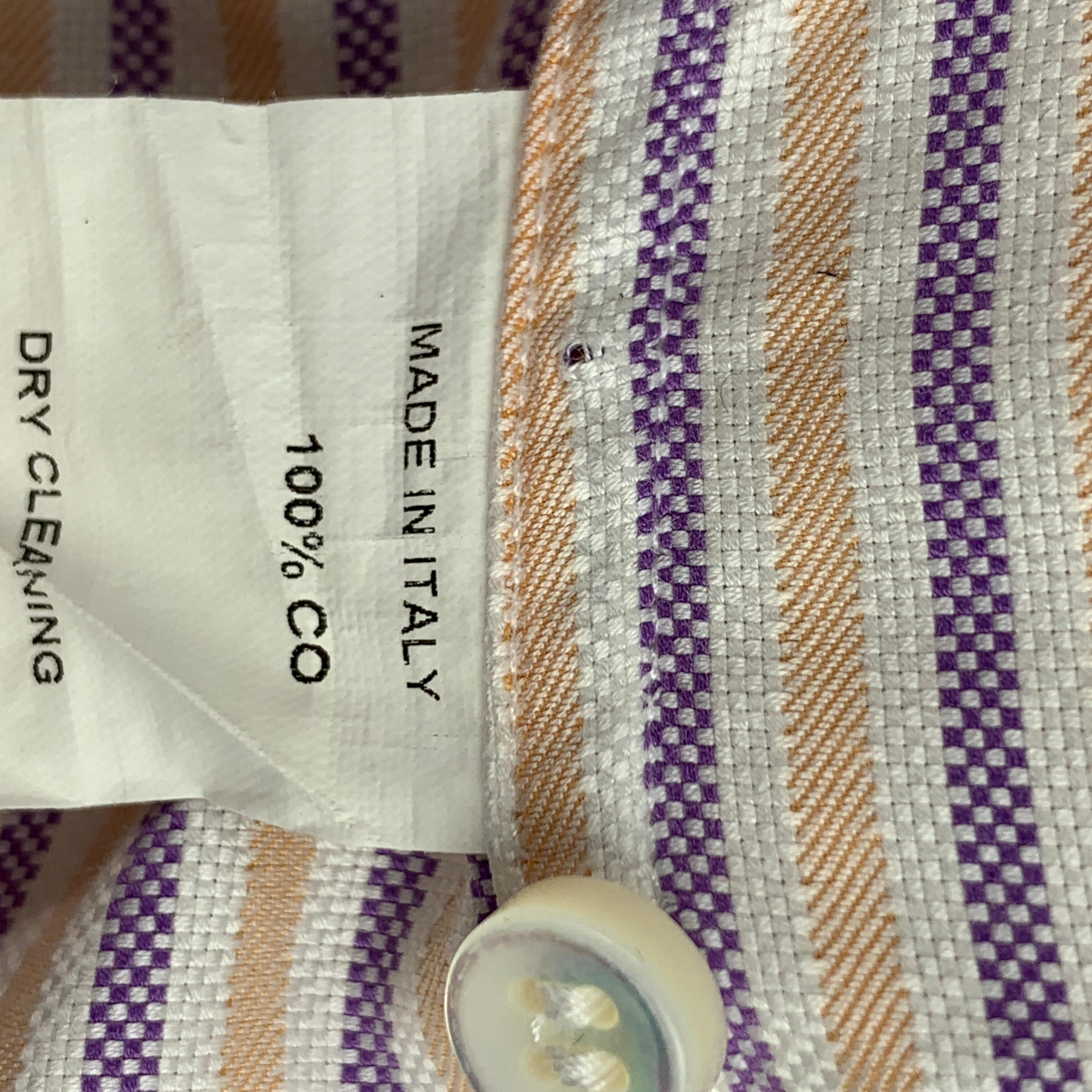 LORO PIANA Size L Purple & Orange Stripe Cotton Button Up Long Sleeve Shirt In Good Condition In San Francisco, CA