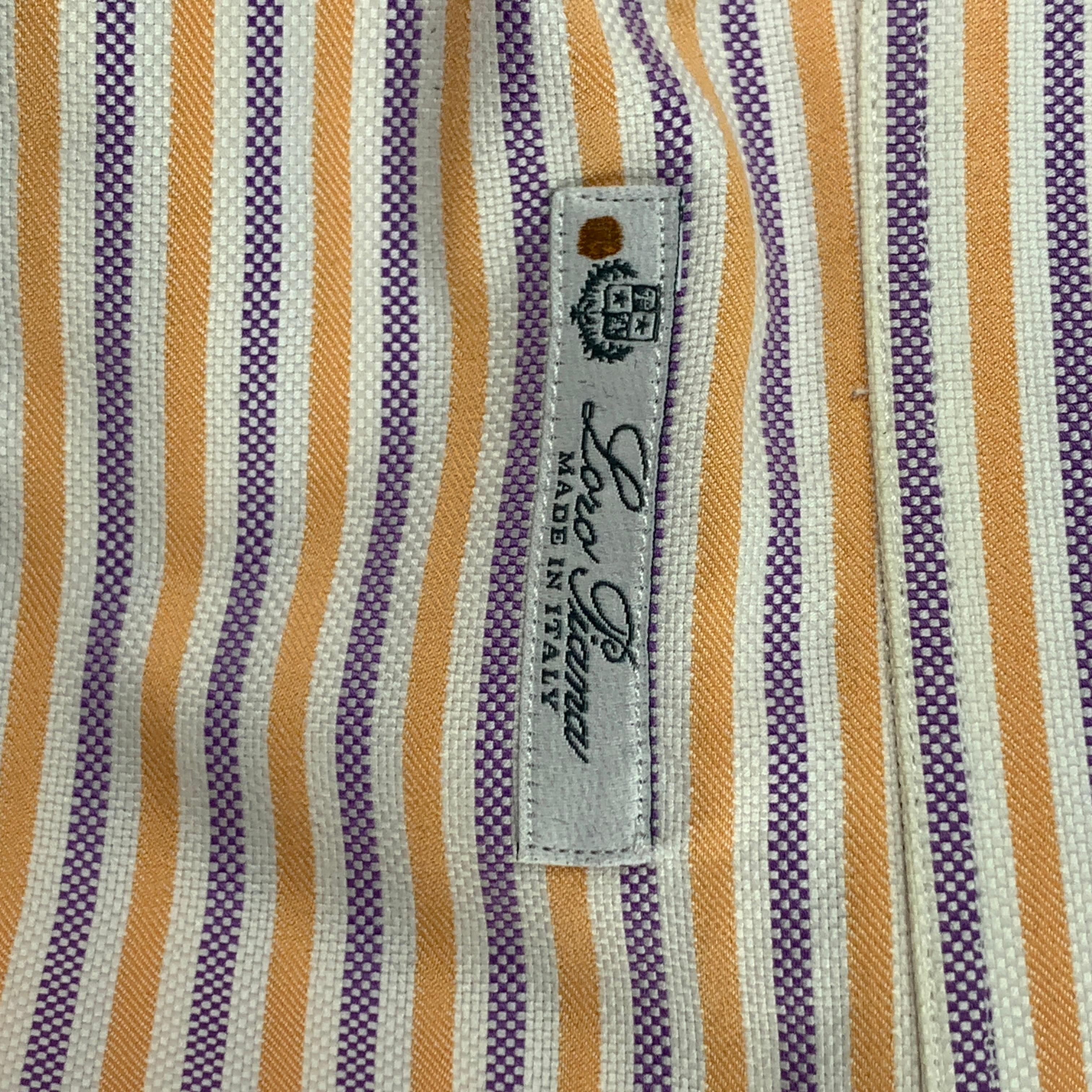 Men's LORO PIANA Size L Purple & Orange Stripe Cotton Button Up Long Sleeve Shirt