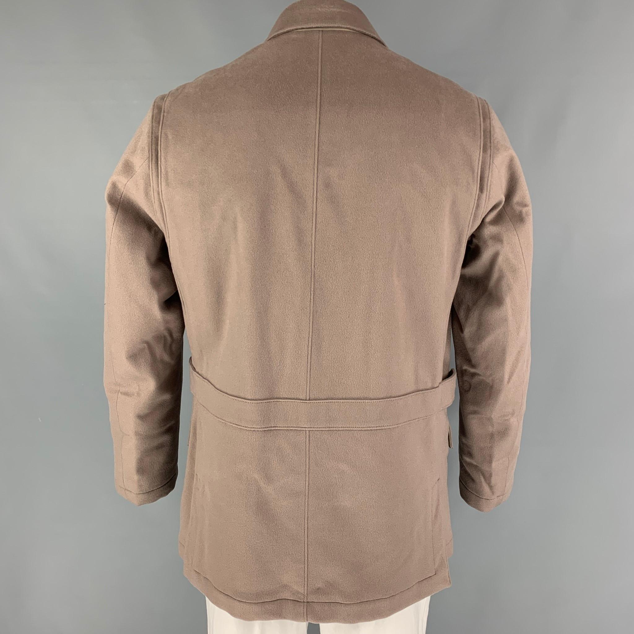 Brown LORO PIANA Size L Taupe Cashmere Hidden Placket Strom System Jacket