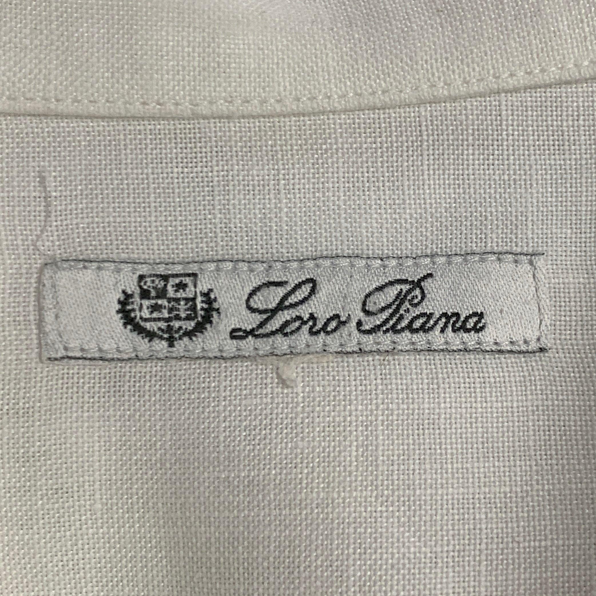 LORO PIANA Taglia L Camicia in lino bianca a un taschino a maniche lunghe in vendita 1