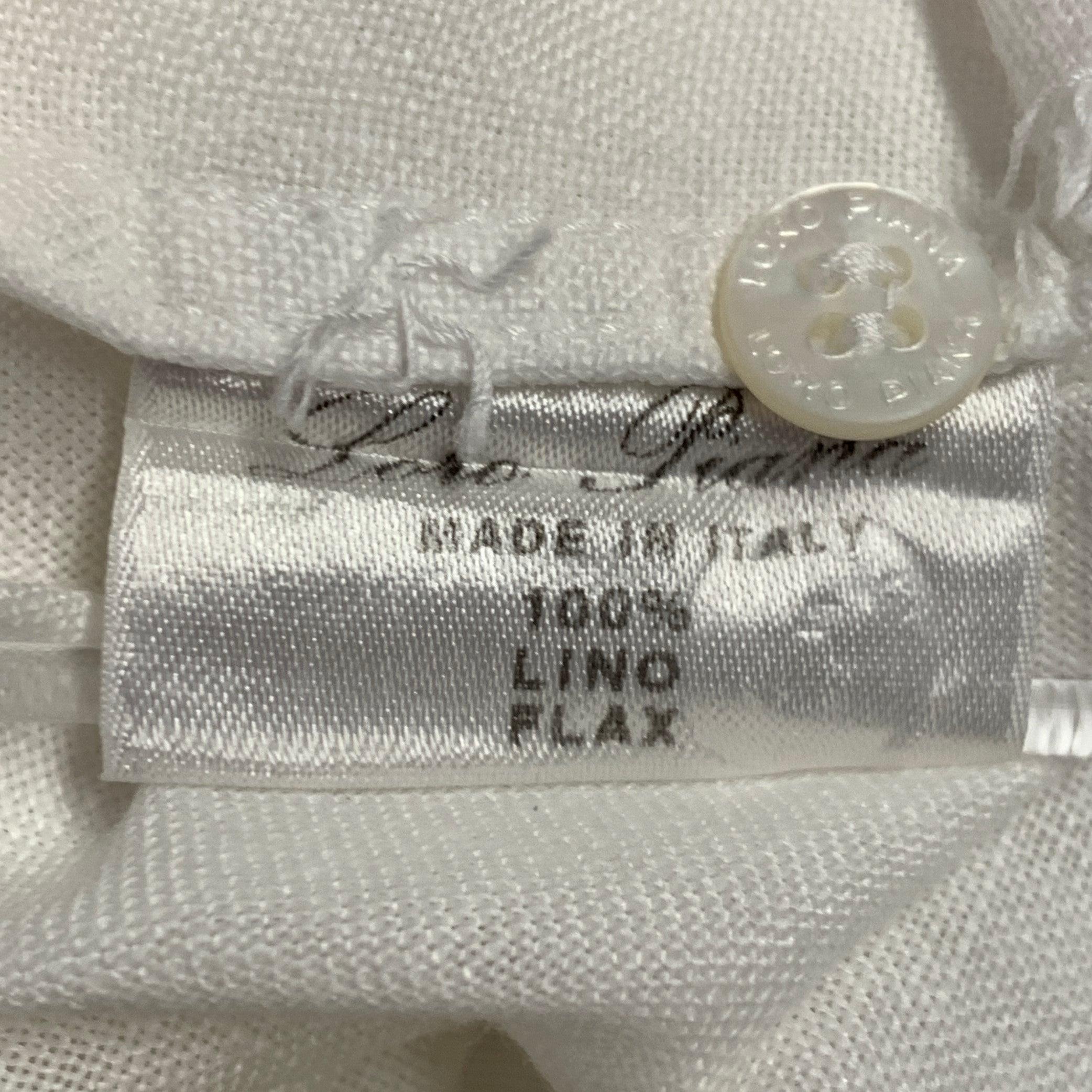 LORO PIANA Taglia L Camicia in lino bianca a un taschino a maniche lunghe in vendita 2