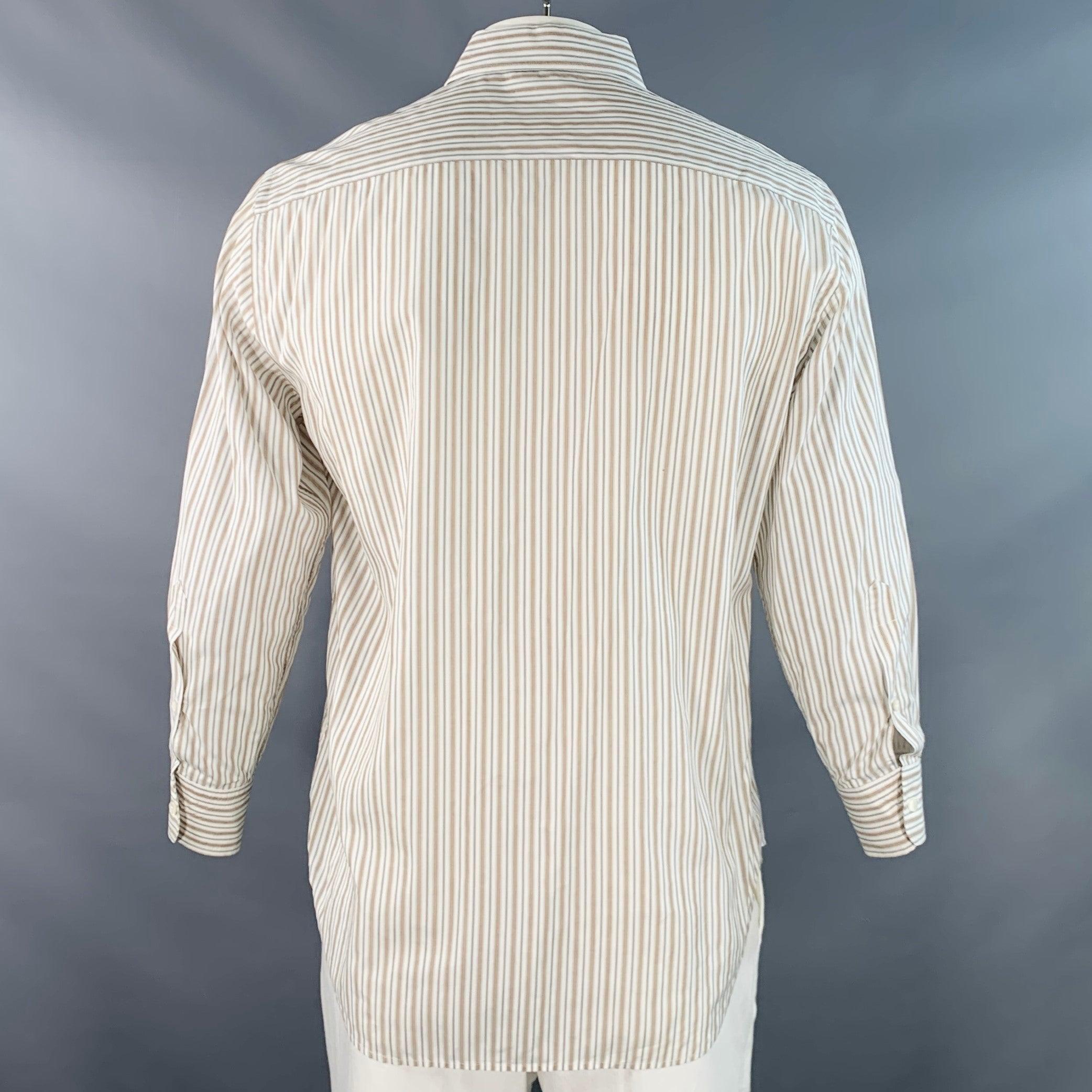 Uomo LORO PIANA Taglia L Bianco, Tan, Grigio a righe in cotone con un taschino a manica lunga in vendita