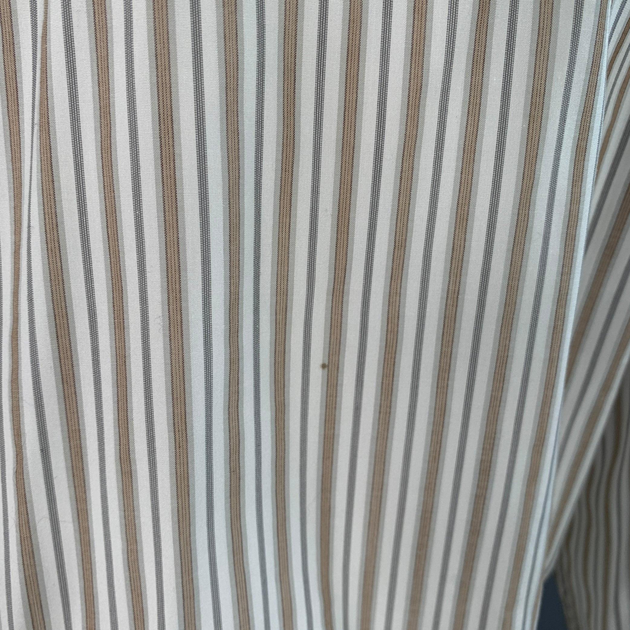 LORO PIANA Taglia L Bianco, Tan, Grigio a righe in cotone con un taschino a manica lunga in vendita 1