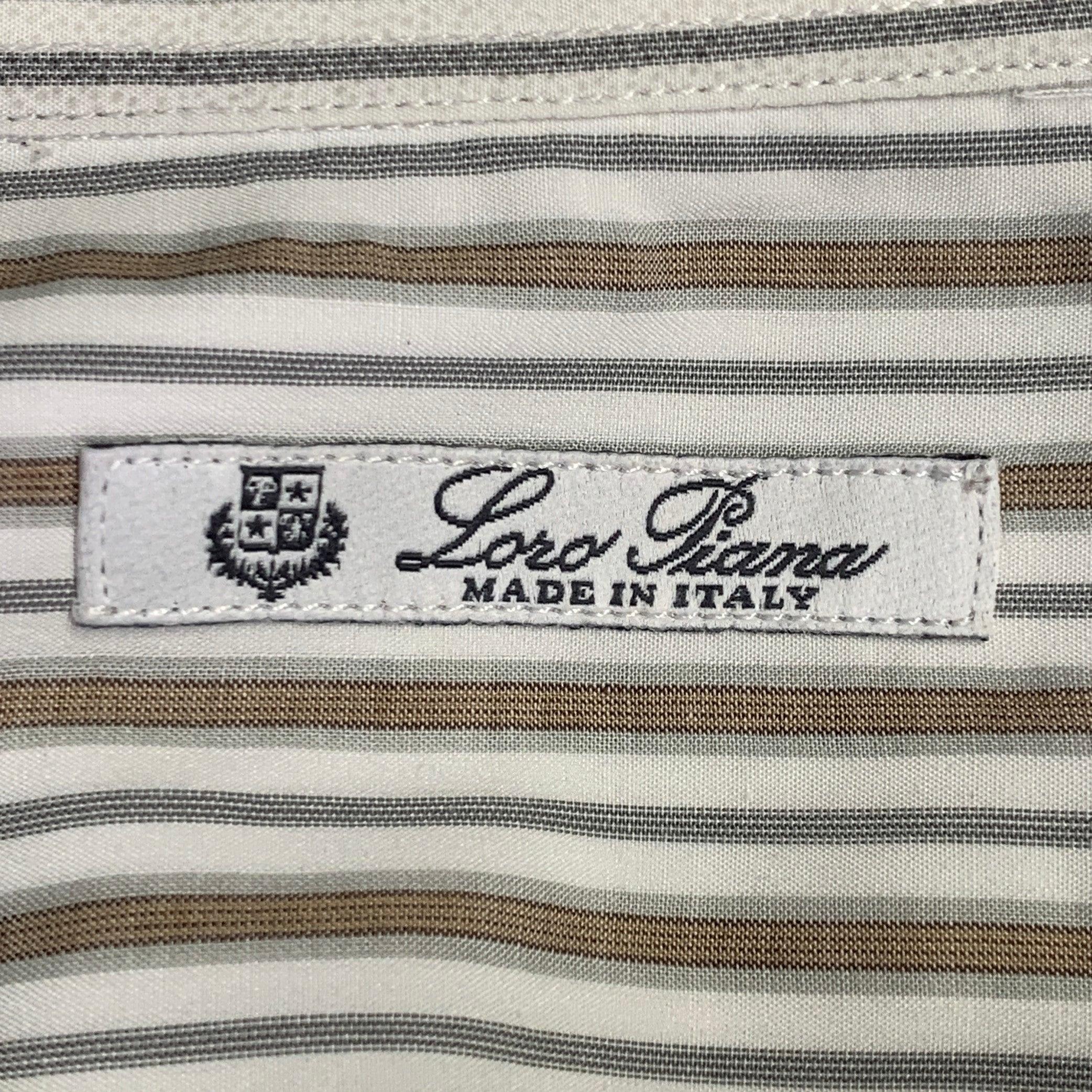 LORO PIANA Taglia L Bianco, Tan, Grigio a righe in cotone con un taschino a manica lunga in vendita 2