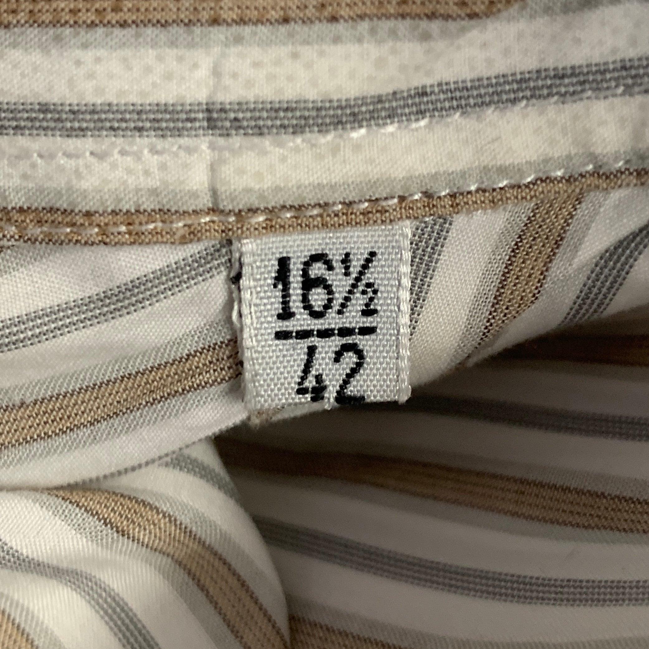 LORO PIANA Taglia L Bianco, Tan, Grigio a righe in cotone con un taschino a manica lunga in vendita 3