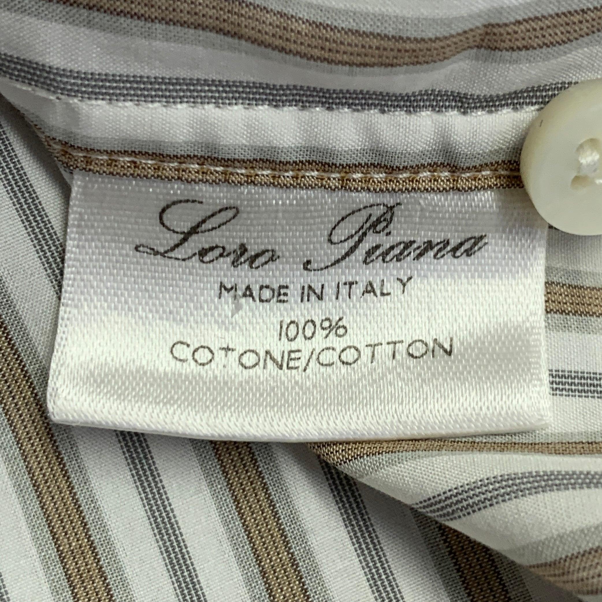 LORO PIANA Taglia L Bianco, Tan, Grigio a righe in cotone con un taschino a manica lunga in vendita 4